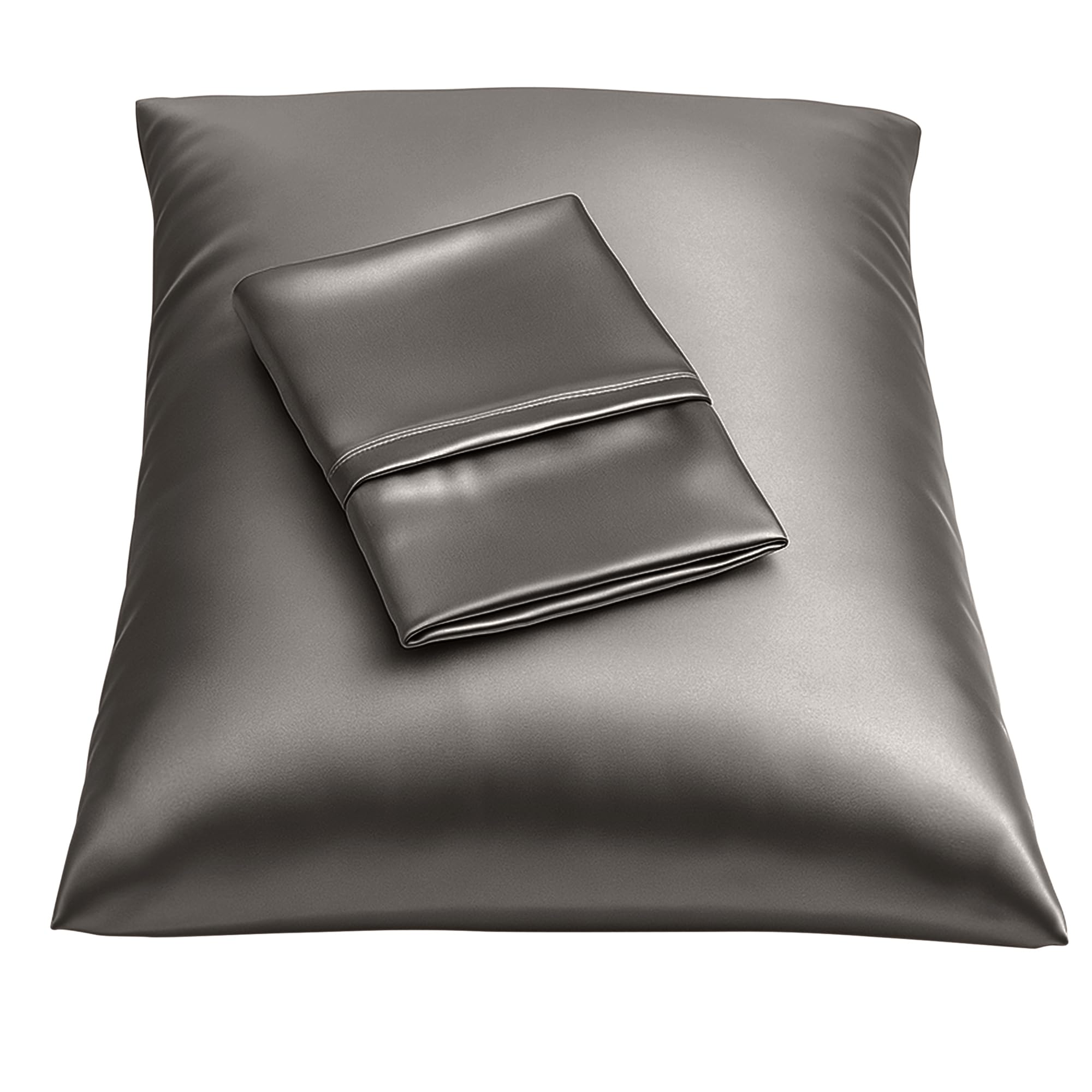 BLISSFORD Satin Pillowcase with Zipper, Like Silk Pillow Cases - Dark Grey