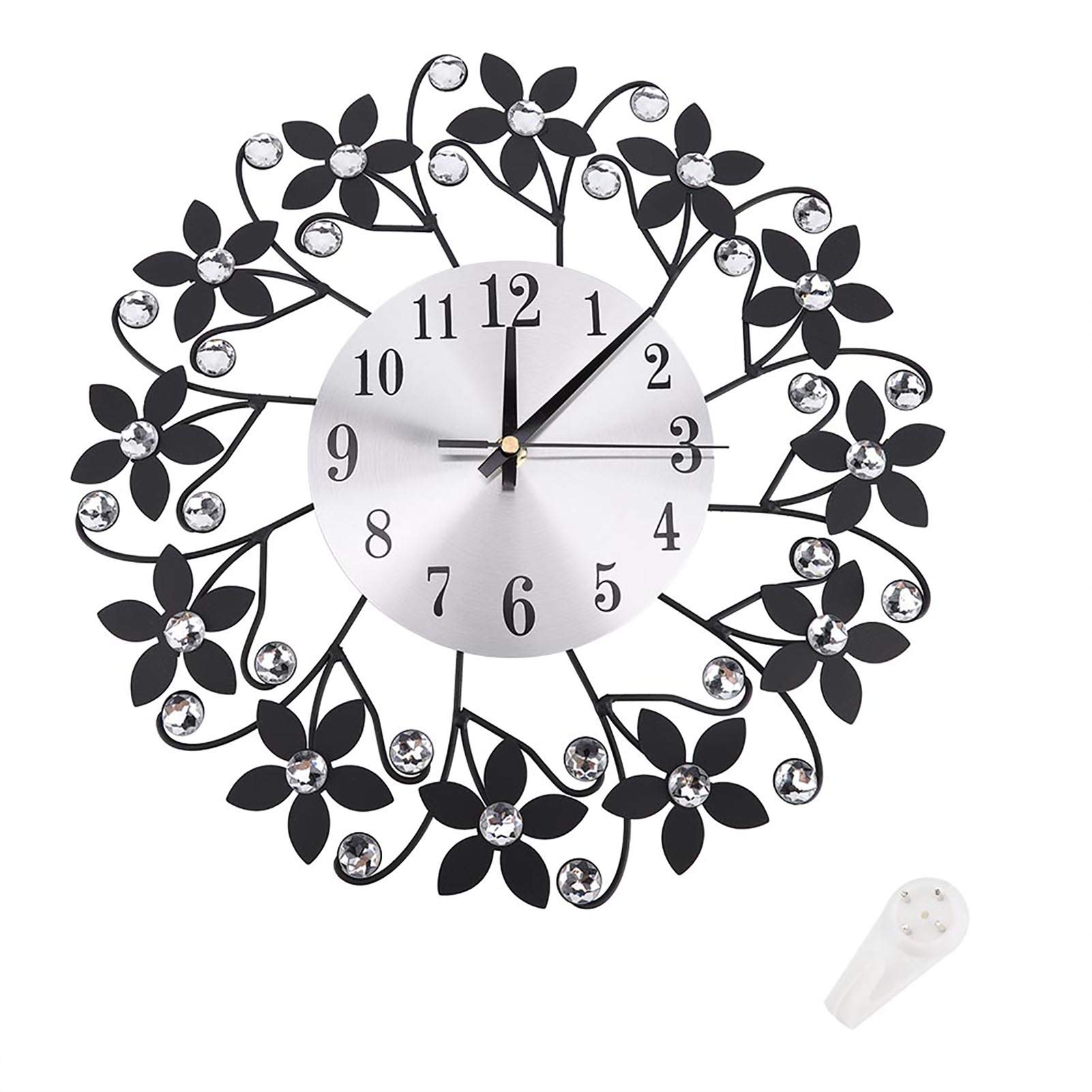 Moderne Metallwanduhr, Runde Blume förmige dekorative Uhr, schwarzes Aluminium, 14.5 Zoll, geräuschlos, für Zuhause, Büro, Küche und Esszimmer