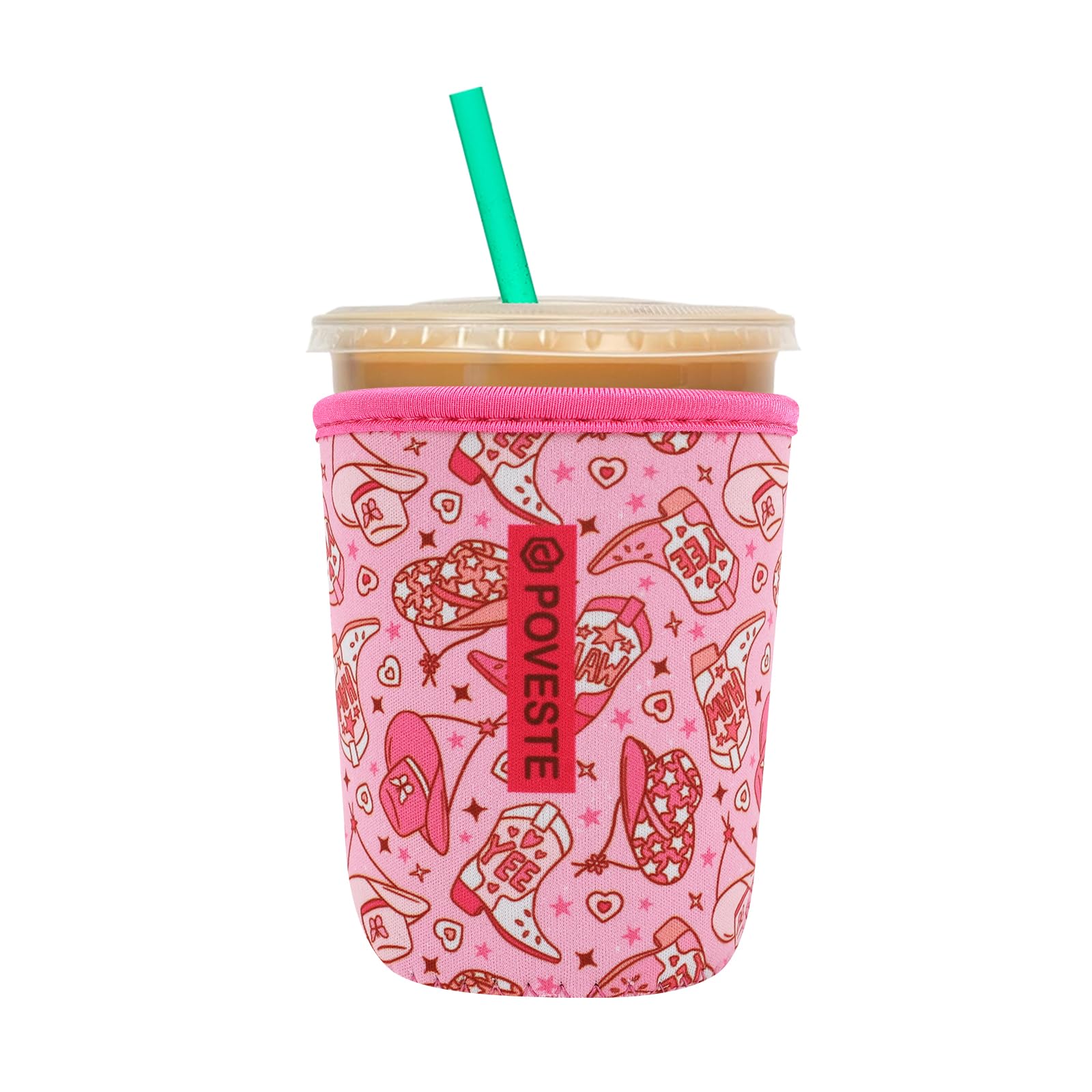 Reusable Neoprene Insulator Sleeve for Iced Coffee &amp; Cold Soda, Coffee Sleeves for Iced &amp; Hot Drinks, Cold Beverage Cooler Compatible with Starbucks, Dunkin (Cowgirl Spirits, Small: 16-18oz)