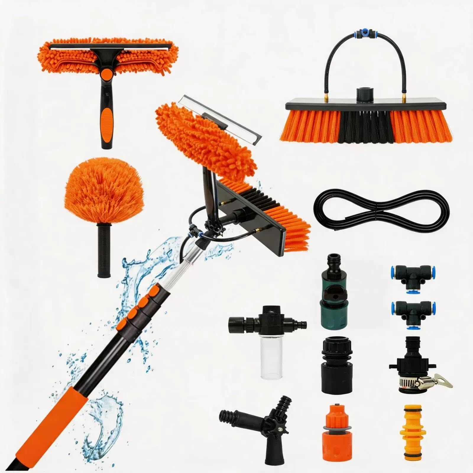 Kit de limpieza hidráulico retráctil para paneles solares que incluye una escobilla de goma de 32 cm, dispensador de jabón, cepillo para polvo y más adecuado para limpiar paneles solares y ventanas