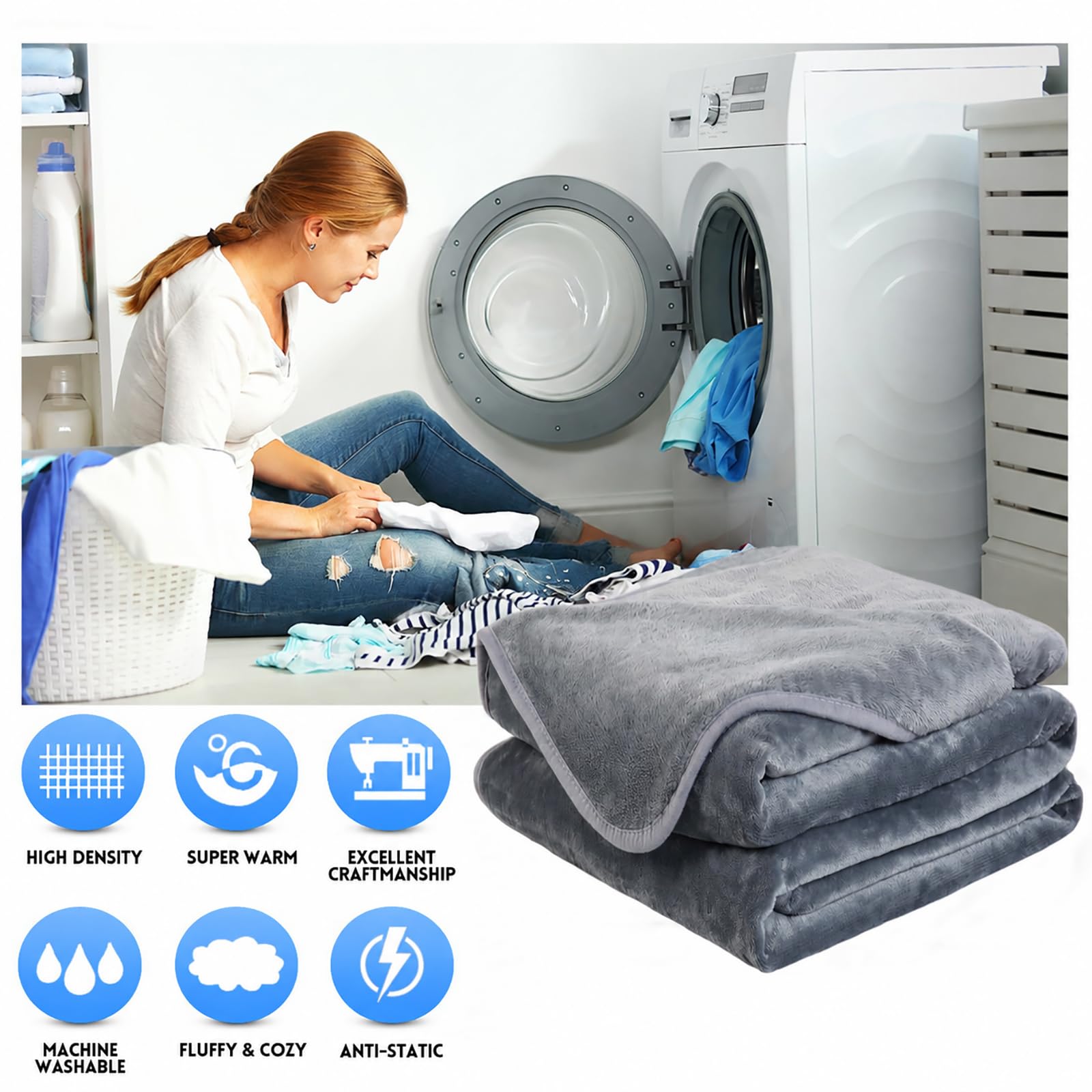 Manta suave cálida y mullida de microfelpa, manta térmica ligera para sofá y cama, California King, 102 x 108 pulgadas, gris