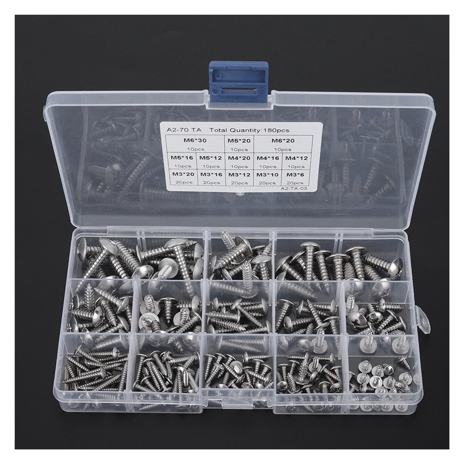 180 pièces M3 M4 M5 M6 Ensemble de vis autotaraudeuses en Acier Inoxydable tête Plate Croix vis à Bois Assortiment Kit Meubles raccords matériel Kindly