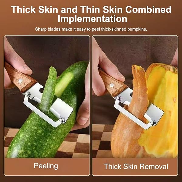 2 in 1 Multi-Function Vegetable Peeler with Ultra Sharp Stainless Steel Blade and Ergonomic Wooden Handle Effortlessly Peel Potatoes Apples Carrots and Opening (3PCS) - 3