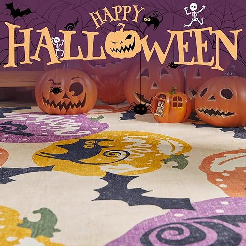Miniatura 2 de jinchan Alfombra de pasillo de Halloween de 3 x 6 pies, bonita alfombra de calabaza, gato negro, murciélago, alfombra suave y cómoda, alfombra de