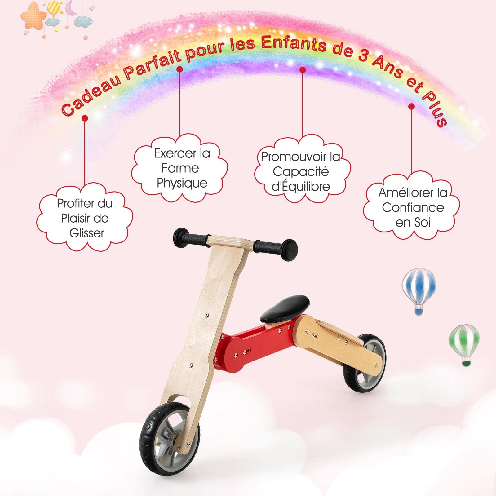 COSTWAY Draisienne Bébé Pliable avec Pédales Amovibles, 3