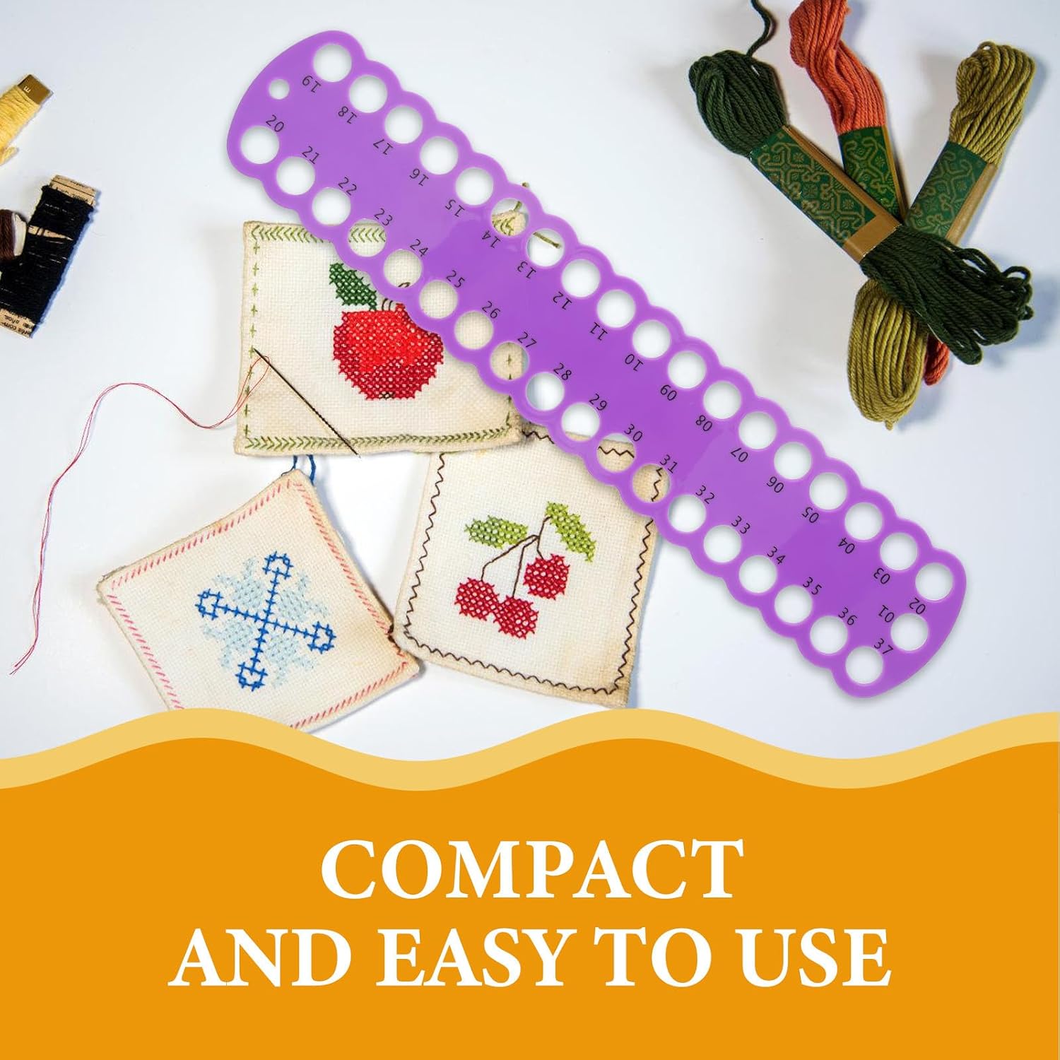 AUTSUPPL 3pcs Cross Stitch Thread Organizer Board with 37 Holes Plastic Embroidery Floss Holder Threading Tool for Embroidery Craft Storage and Thread Winding