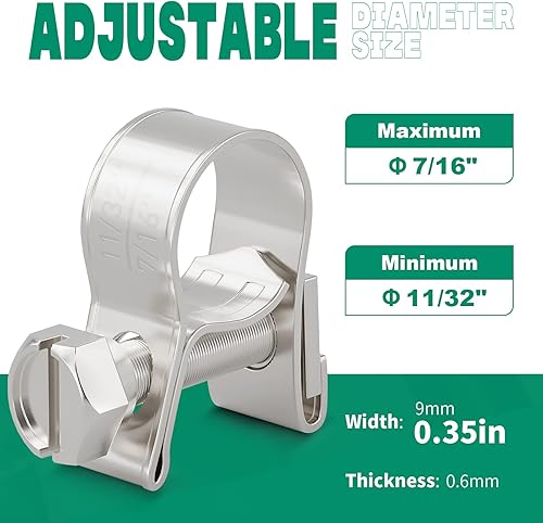 Miniatura 16 de Abrazadera de línea de combustible de acero inoxidable 304, 20 piezas ajustables de 19/32"-11/16" de diámetro (15-17mm), mini abrazaderas