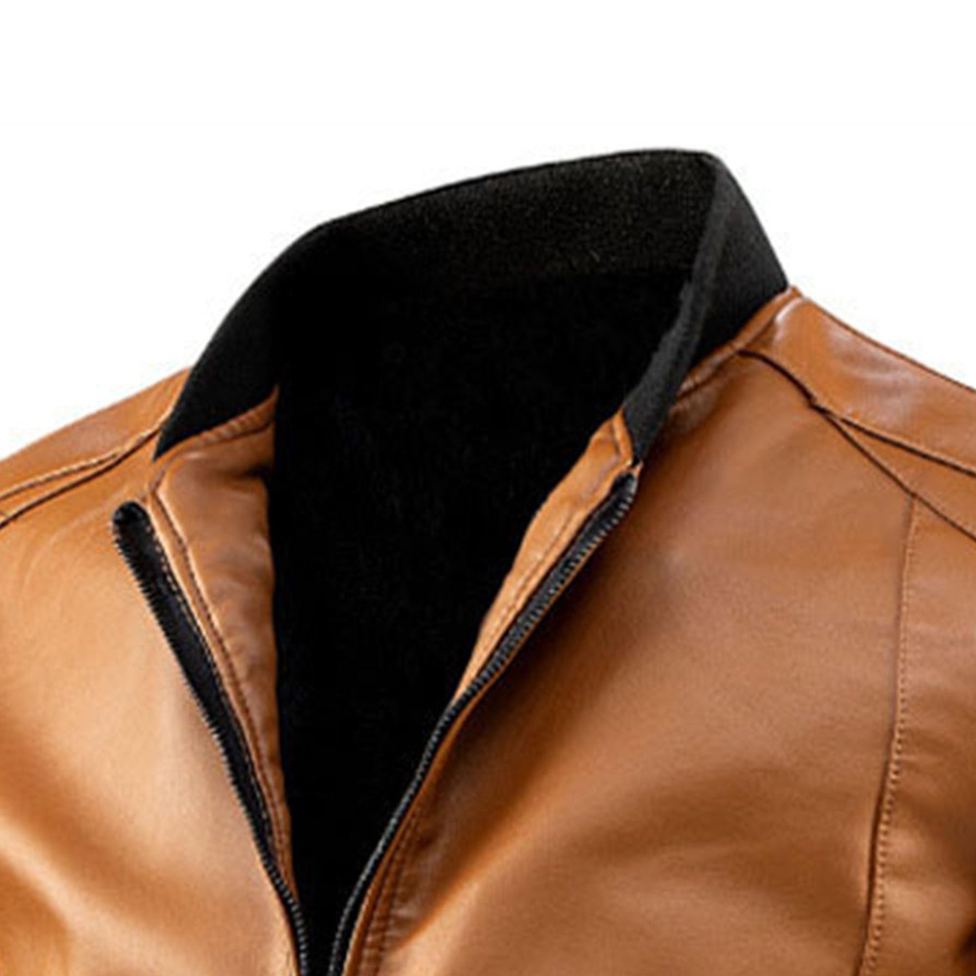 JEKE-DG Mens Full Zip Vintage Leather Jacket Motorcycle Slim Fit Leather Jacket Casual Stand Collar Outerwear Coat (7X-Large,Khaki)