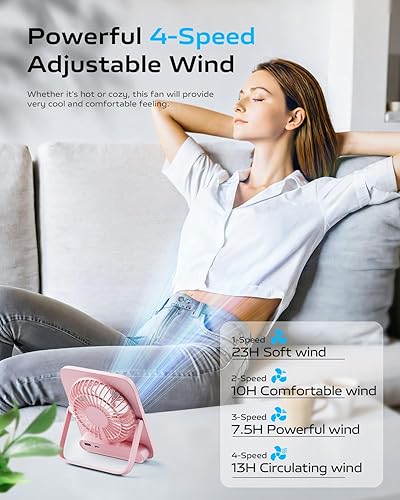 Miniatura 5 de Otlonpe Ventilador de escritorio portátil de 6.5 pulgadas, batería recargable de 4000 mAh y alimentado por USB, ventilador personal pequeño