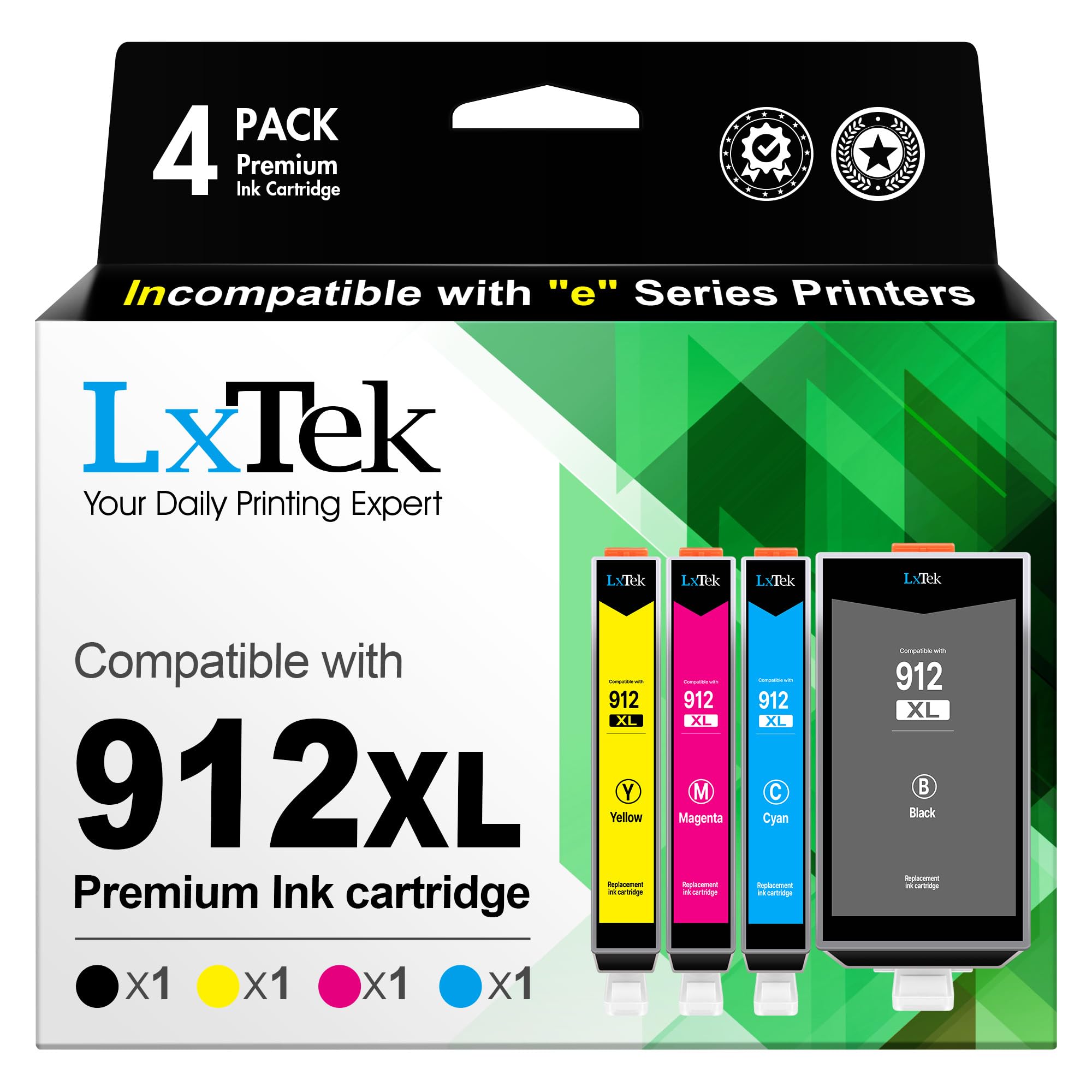 912 912XL Multipack 912 XL Druckerpatronen Kompatibel für HP 912 Druckerpatronen 912 für HP Officejet Pro 8022 Patronen 8020 8012 8010 8014 8024 8025 (‎‎‎‎‎‎‎Schwarz Cyan Magenta Gelb, 4er-Pack)