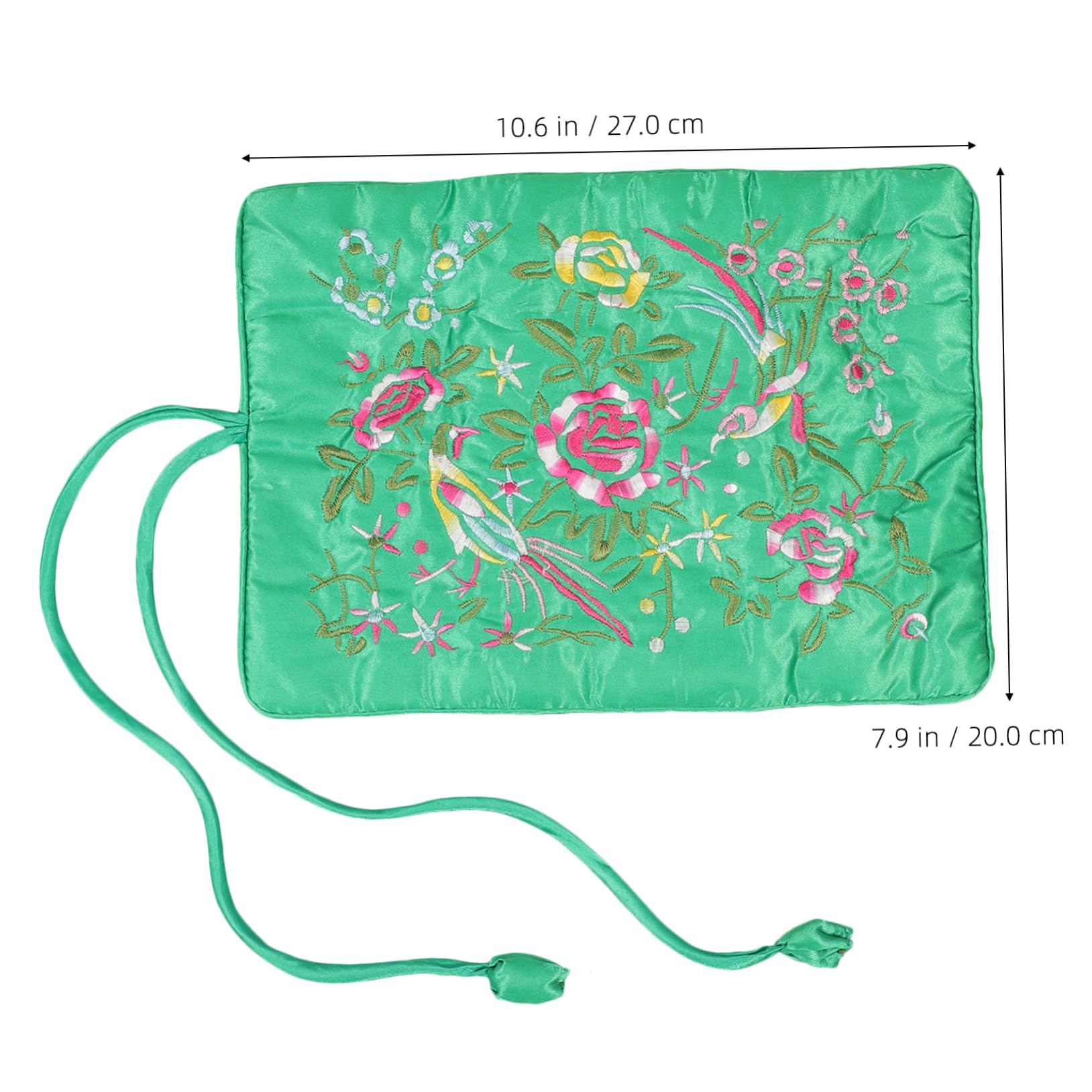 jojofuny Embroidery Jewelry Roll, Silk Embroidery Brocade Jewellery Bag Roll, Jewelry Storage Pouch Makeup Organizer, Bags Green
