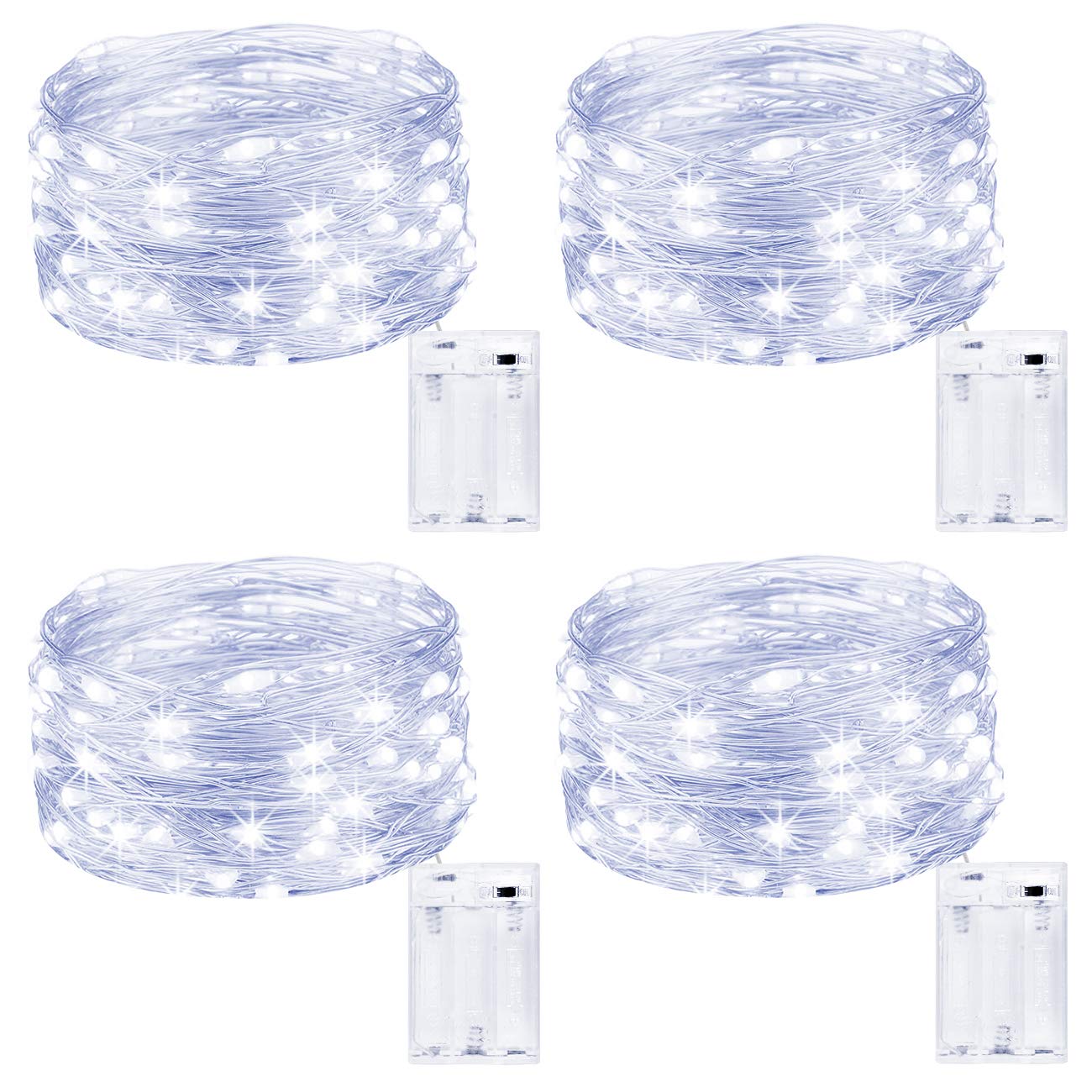 Kolpop 4 Packs Fairy Lights Battery Operated, 5m 50 LED Copper Wire Christmas String Lights, Cool White LED Twinkle Lights for Bedroom Wedding Birthday Party Indoor Tree DIY Decorations — image 1