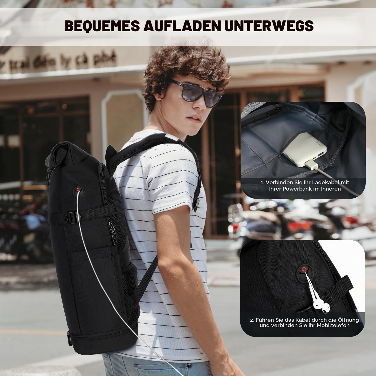 Myhozee RollTop Rucksack Herren Damen 25L-30L LaptopRucksack Schulrucksack für Uni Fahrrad Freizeit Job Sport Reisen, Radsport Stylische Tagesrucksack Waderrucksack mit Laptopfach & Schuhfach - Beige