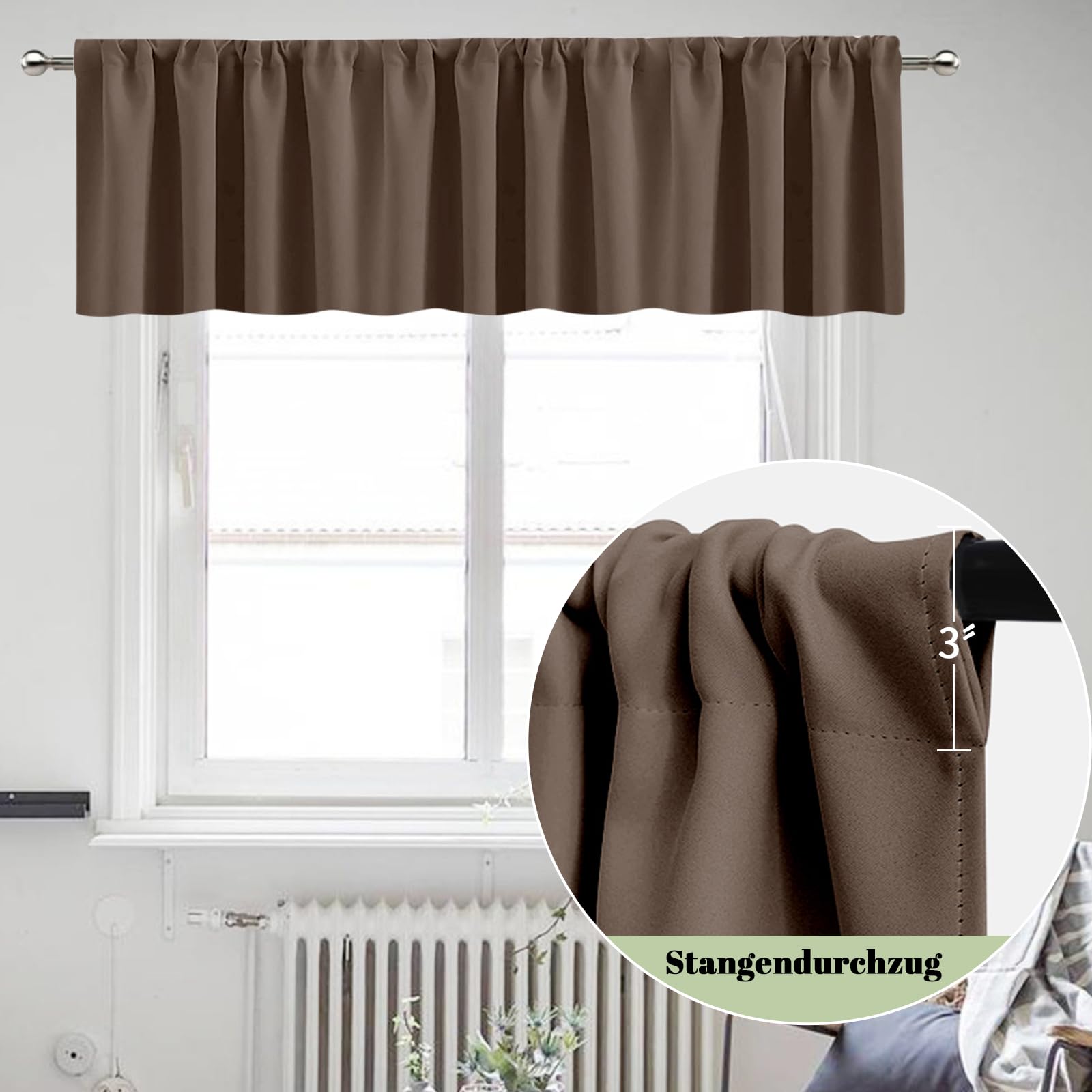 KnSam Brown Net Curtain, Kitchen Curtain, Bistro Curtain, Opaque Curtain - Image 4