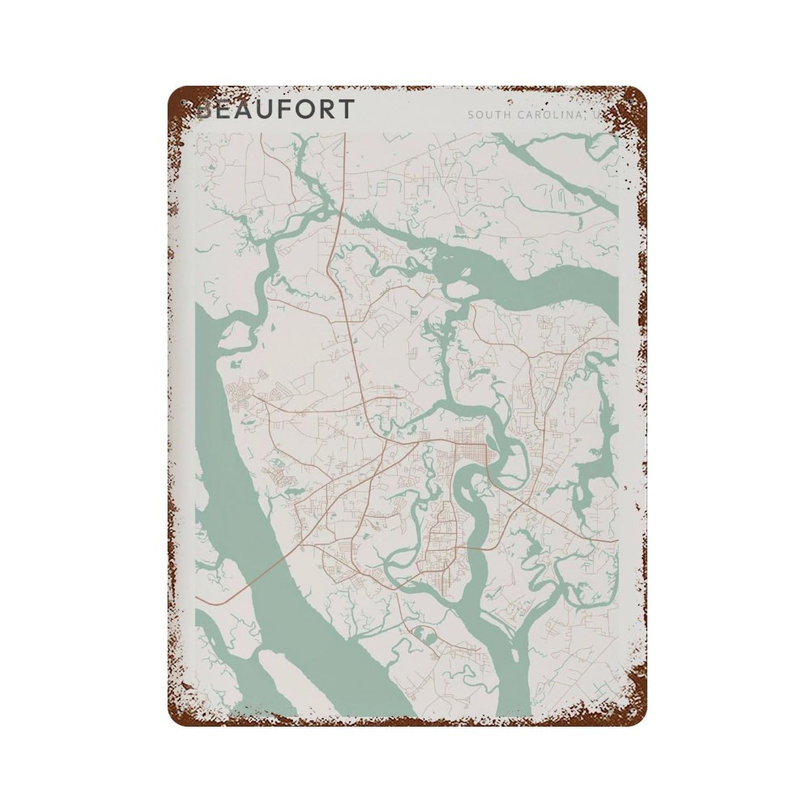 xiaoxiaoshen Beaufort Map South Carolina Travel Gift Minimalist (2) Wall Decor Art Metal Tin Poster Modern Home Decor Art Home Bar Shop Decorations Vintage Sign 40x30cm