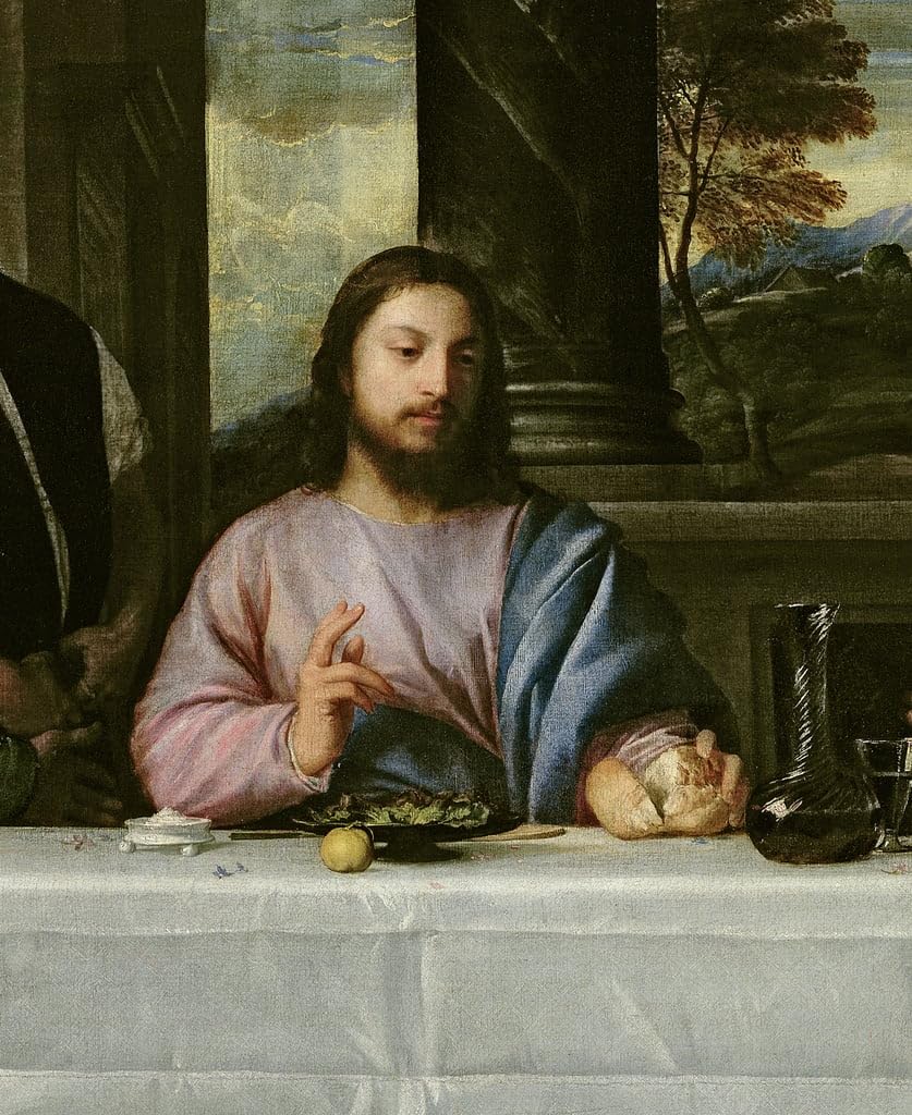 Peinture La Cène à Emmaüs de Tiziano Vecelli, affiche d'art mural 60x90cm
