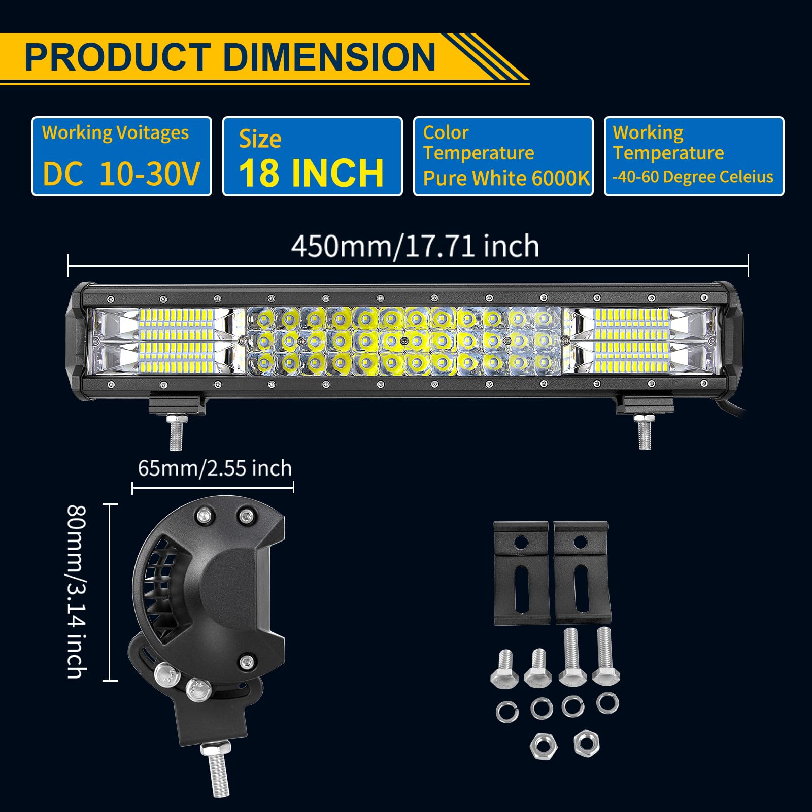 PICAA LED Lichtleiste KFZ, 18 Zoll 252W LED Arbeitsscheinwerfer mit 12V Kabelbaum Kit, 6000K Weiß Lightbar Zusatzscheinwerfer Auto Offroad Beleuchtung für SUV, LKW, 4x4, Traktor