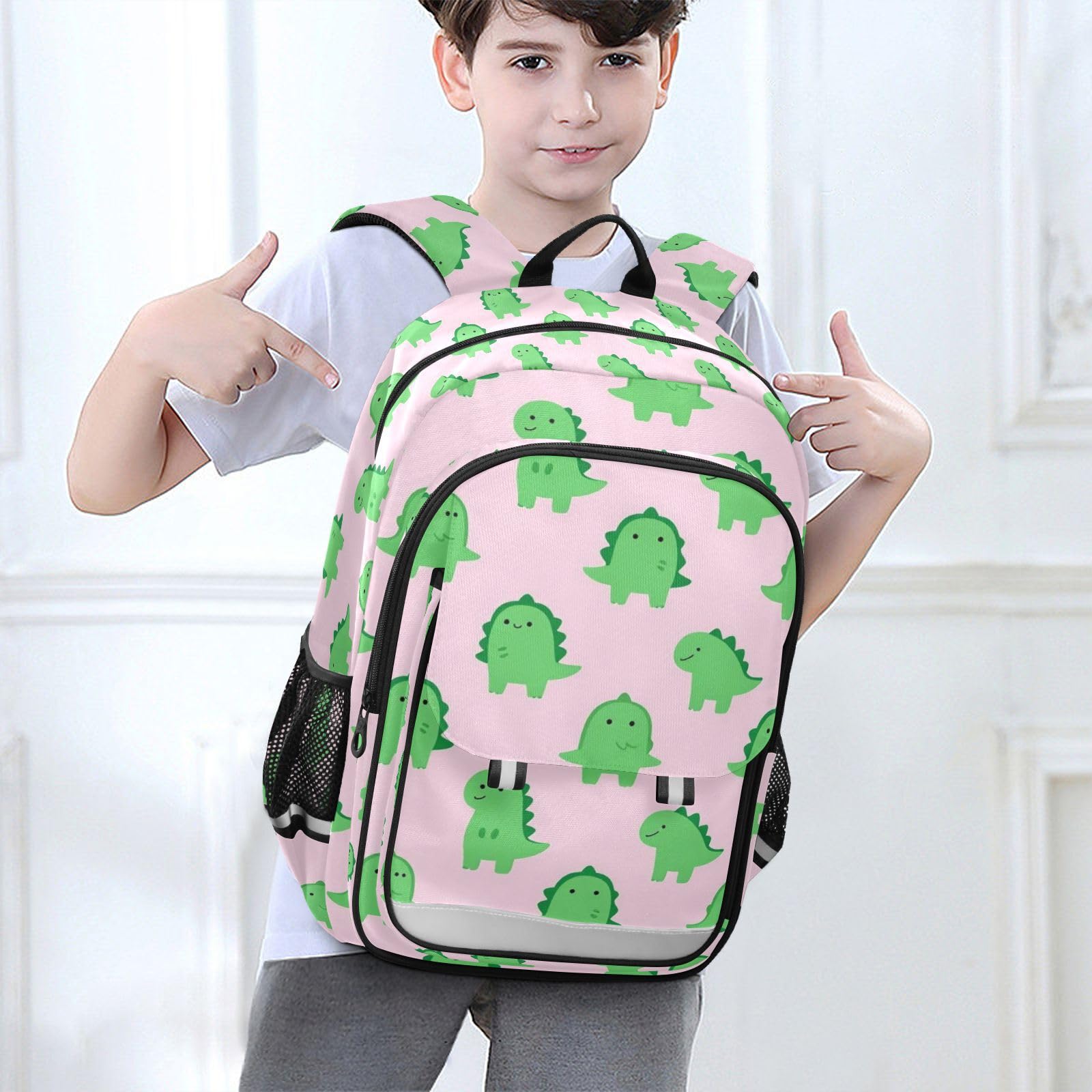 GuoChe Zaino scolastico per bambini con motivo preistorico verde