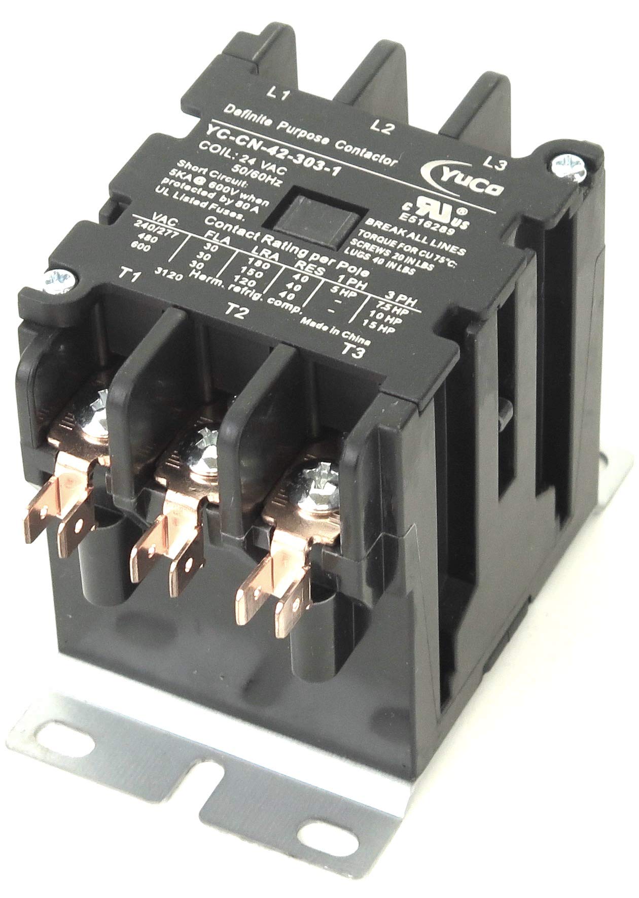 Yuco YC-CN-42-303-1 3-Pole 30-Amp Definite Purpose Contactor 24V Coil fits Siemens Furnas 42BF35AJ