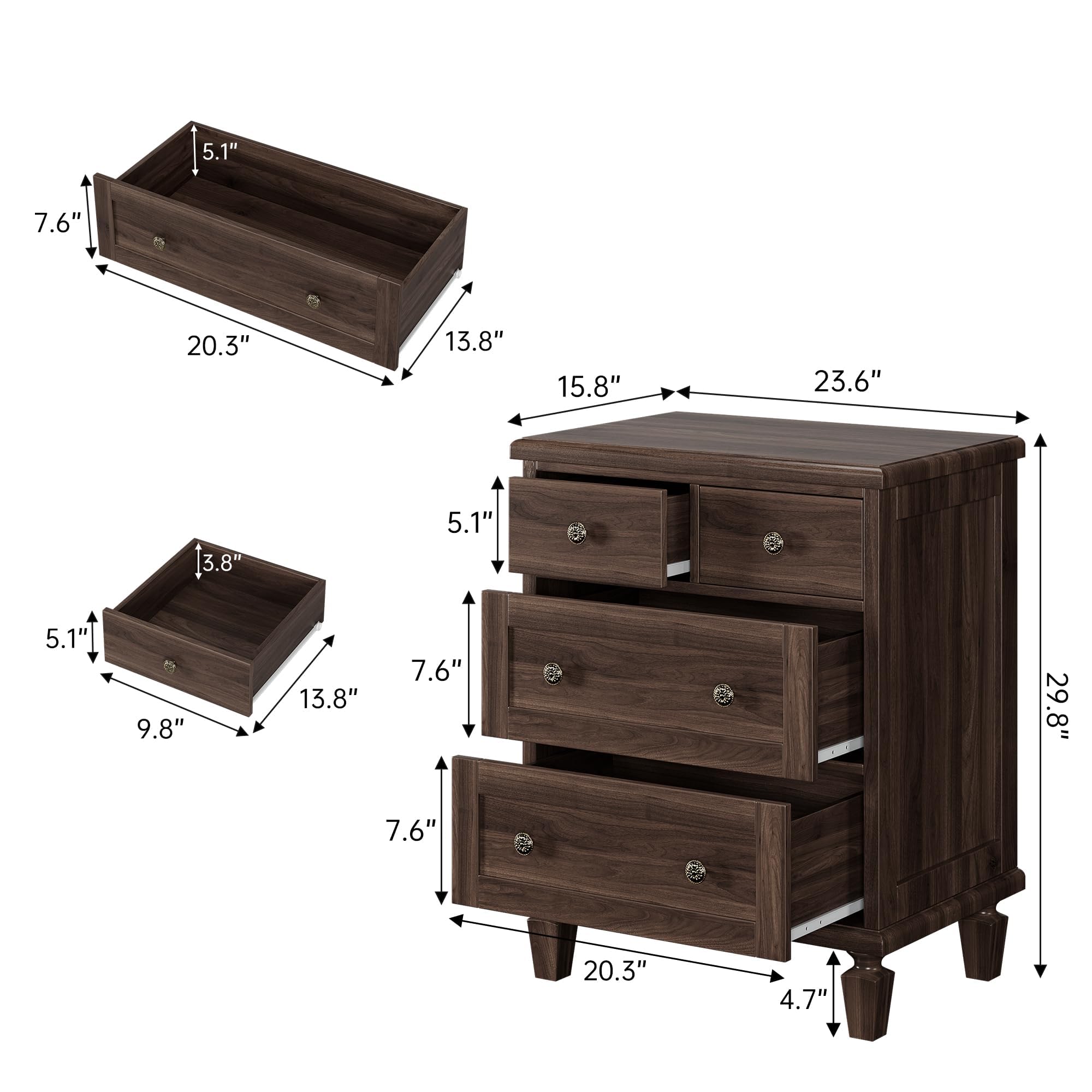 GarveeHome Cómoda Vintage de 4 cajones con Patas cónicas