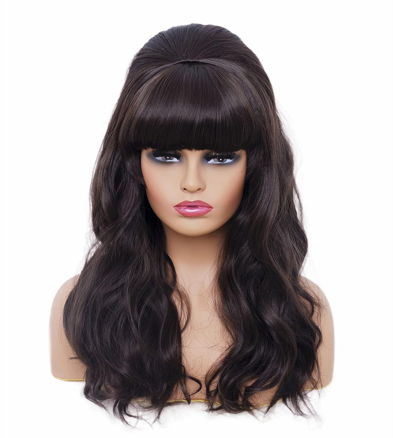 Rugelyss Long Wavy Dark Brown Wig with Bang Big Bouffant Beehive Wigs for Women fits 80s Costume or Halloween Party dark brown 6#