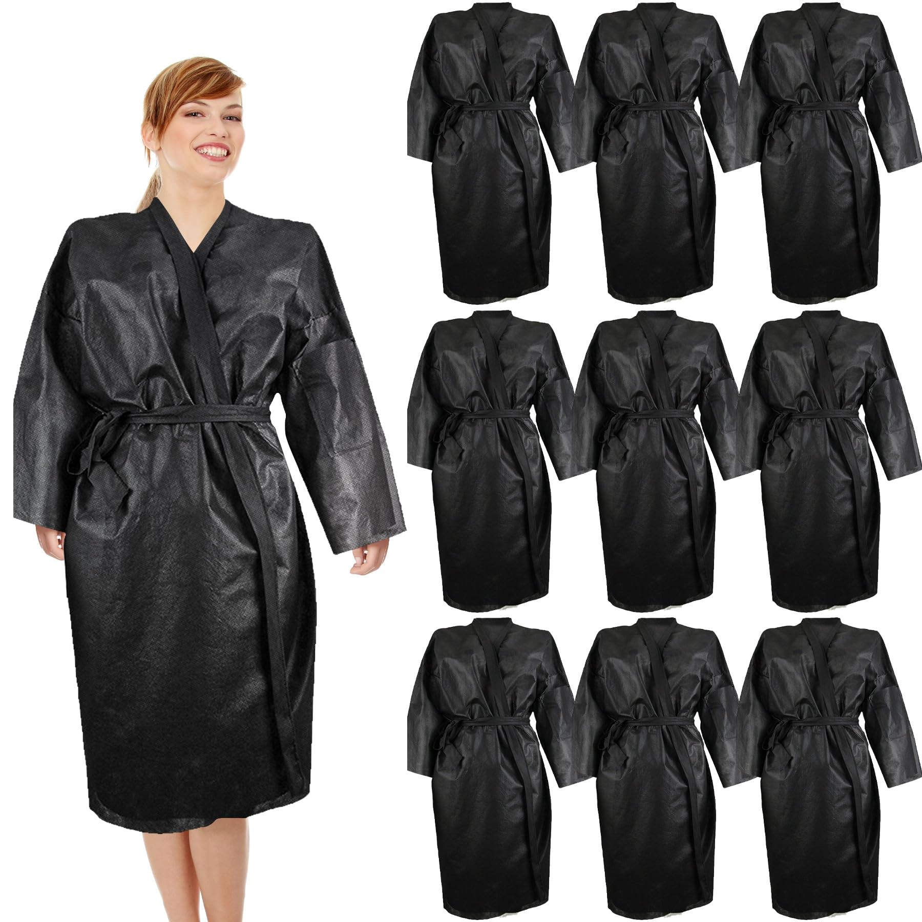 Framendino, 20 Pack Disposable SPA Black Robes Non-Woven Body Wrap for Beauty Salon