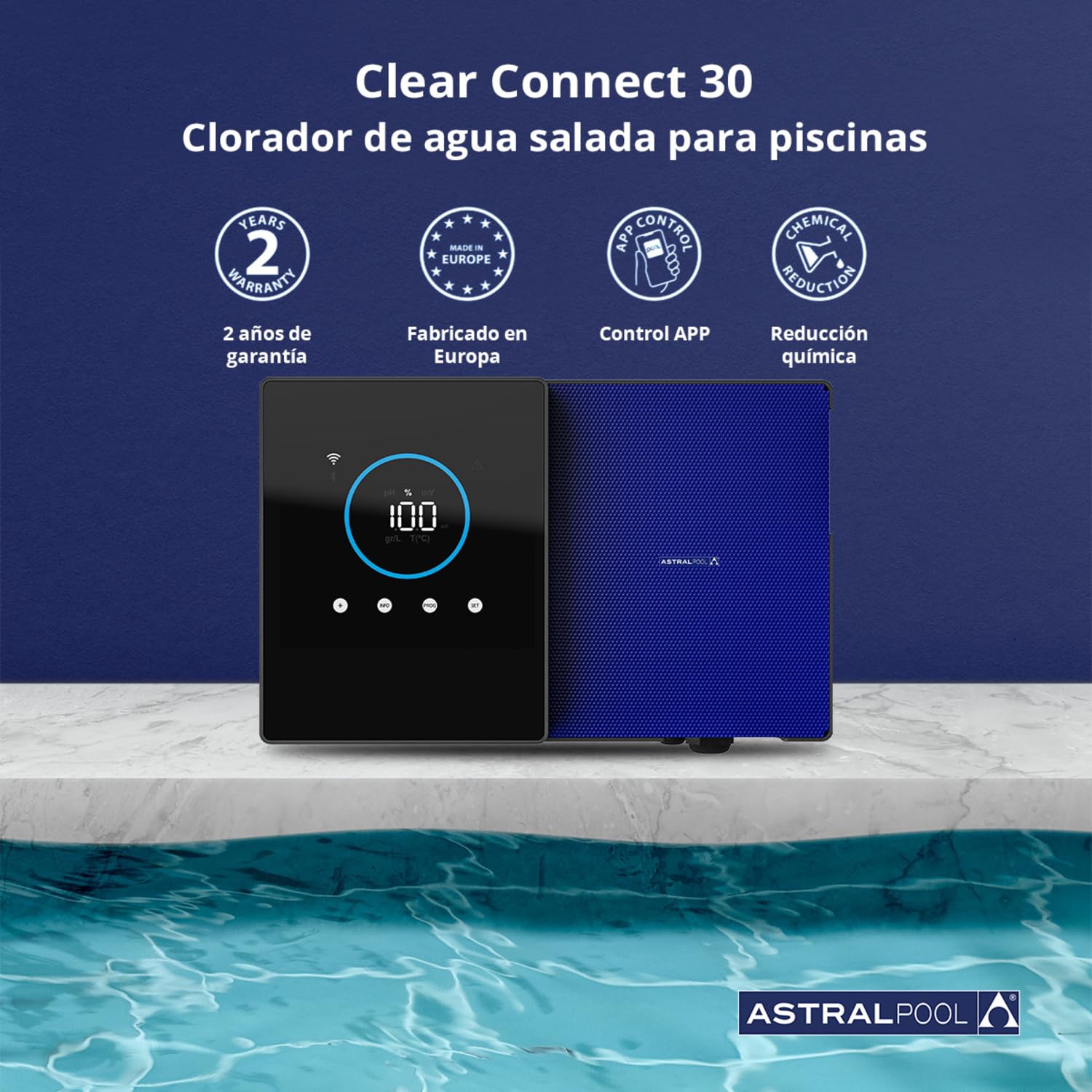 Clear Connect 30 Escalable - Clorador Salino para Piscinas Sin Químicos - Electrólisis de Sal - Astralpool
