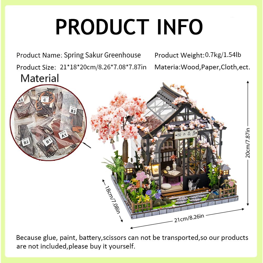 Casa delle bambole in miniatura in legno giapponese Sakura serra casa delle bambole fai da te kit costruzione villa modello 3D regali creativi per amici e genitori (con copertura