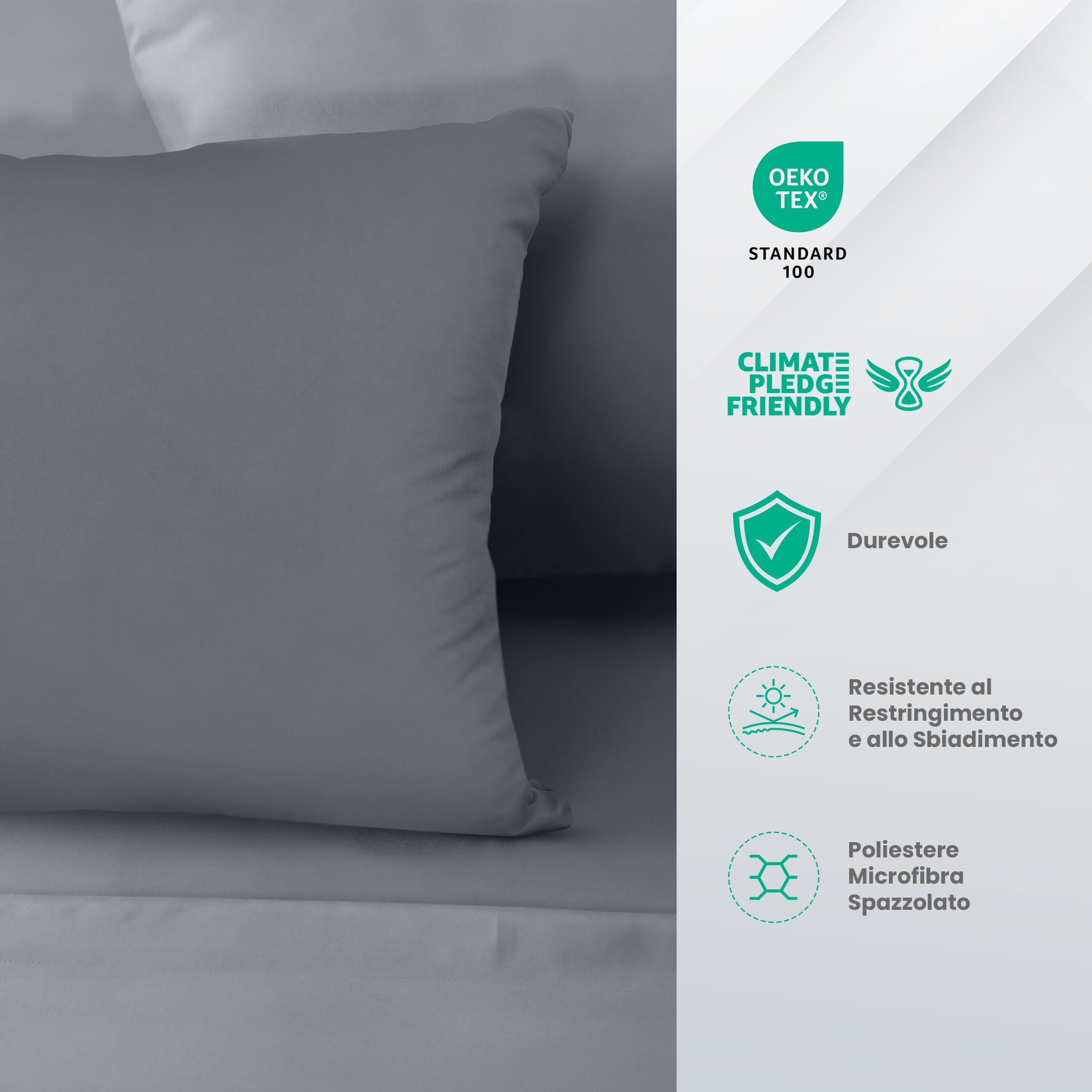 Utopia Bedding - Set Lenzuola Letto Matrimoniali 4 Pezzi 160x200 cm - Spazzolata Poliestre di Microfibra - Oeko-Tex Certificato - Lenzuolo con Angoli, Lenzuolo Piatto e 2 Federe 65x65, Grigio