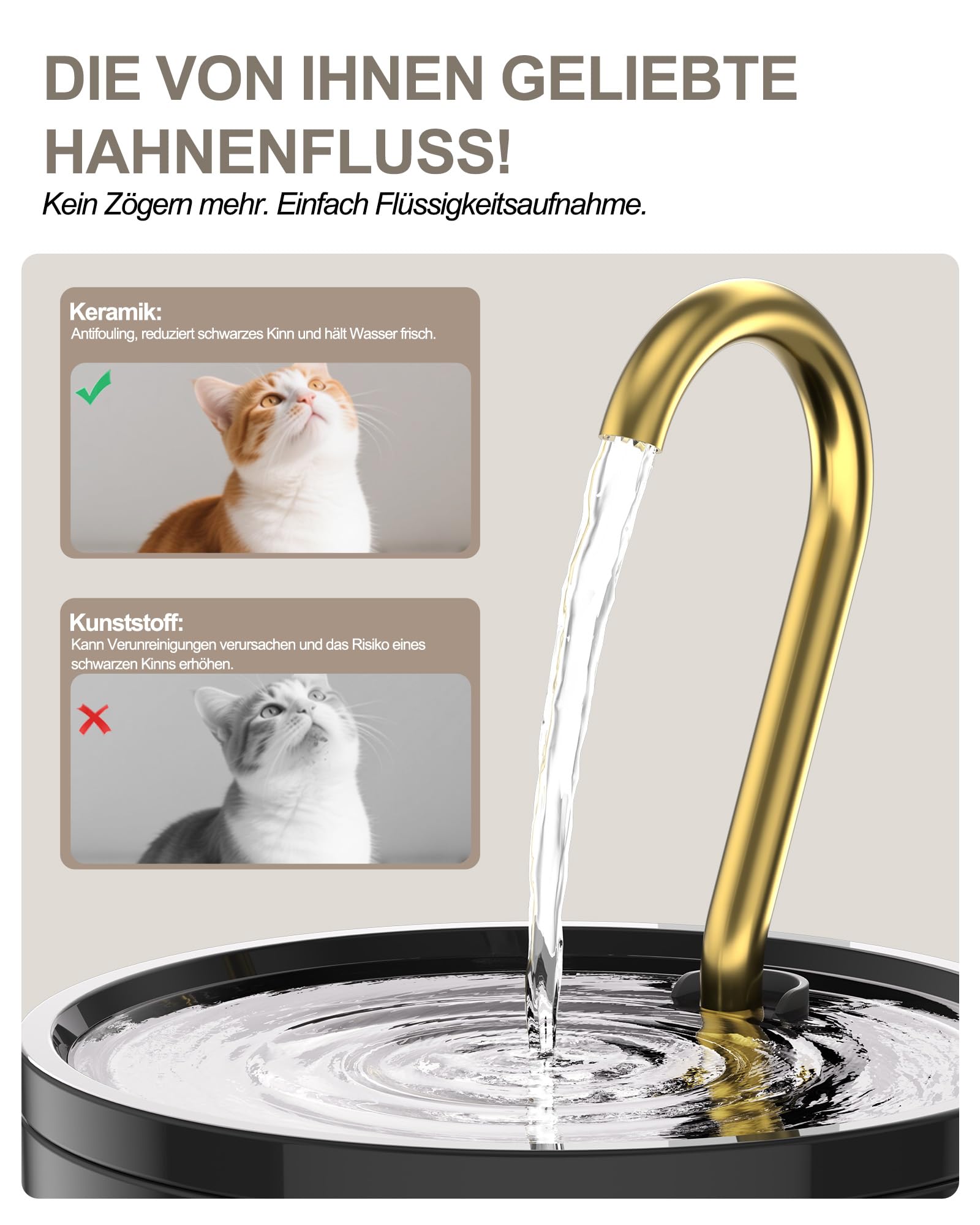 Kittyspout Keramik-Katzenbrunnen, 1,2 L, mit 2 Filtern, schwarz | mit 3 Wasserstufen und Kupferrohr, Leiser Trinkbrunnen für Katzen und kleine Hunde