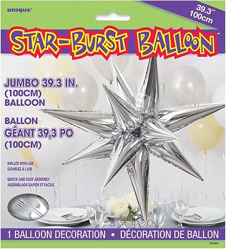 Miniatura 2 de Globos de papel de aluminio 3D de 12 puntos, color plateado, paquete de 5, decoración de fiesta extragrande y duradera, perfectos para cualquier