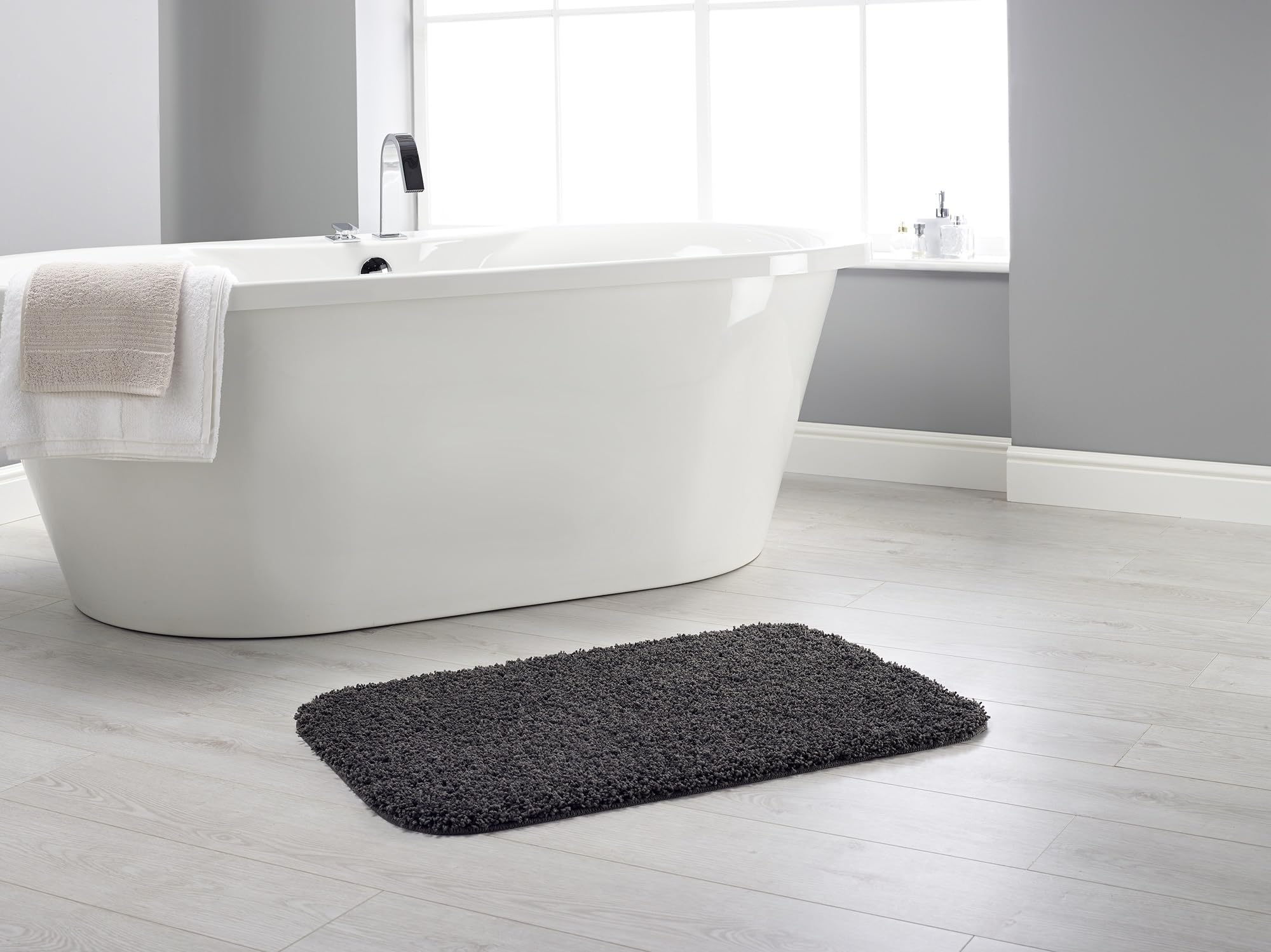 Lord of Rugs Washable Bath Shaggy Mat for Bathroom, Toilet, Shower and Kitchen Ultra Soft Quick Dry Stain Resistant Non-Slip Rug Charcoal Rectangle Jumbo 60x80 cm