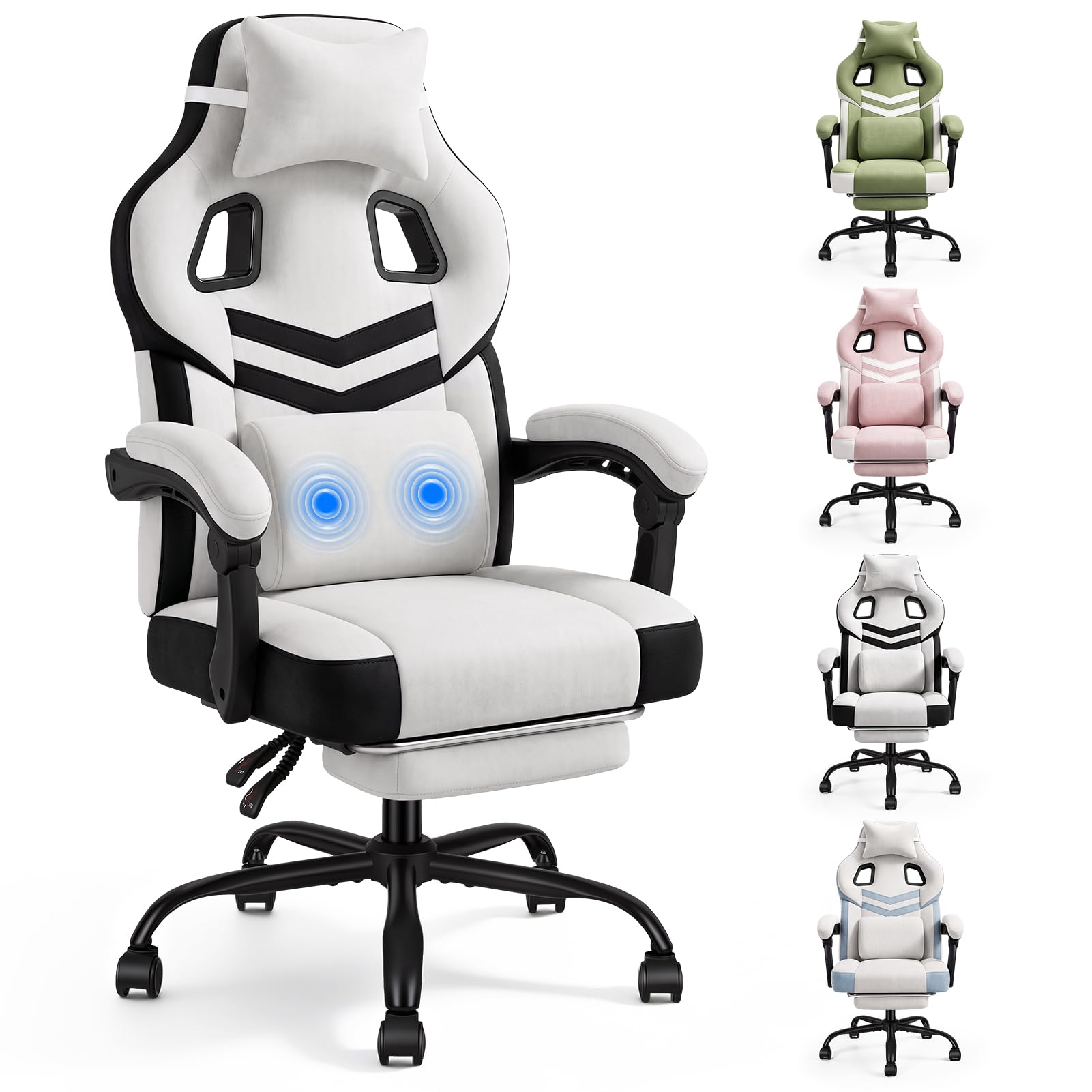 Warmiehomy Gaming Chair Fabric Ergonomic Computer Chair with Footrest White