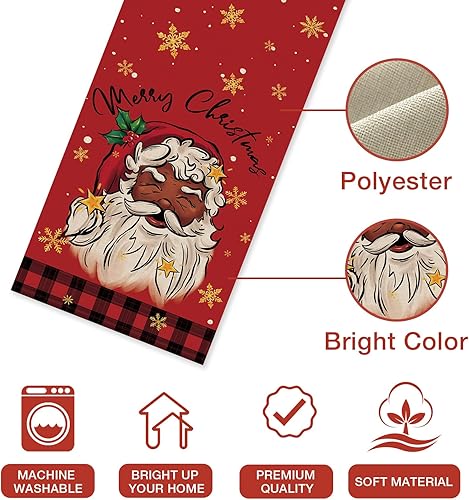 Miniatura 3 de Seliem Camino de mesa de Papá Noel negro, copos de nieve de Navidad, cuadros de búfalo rojo, decoración de mesa de comedor, decoración de casa de