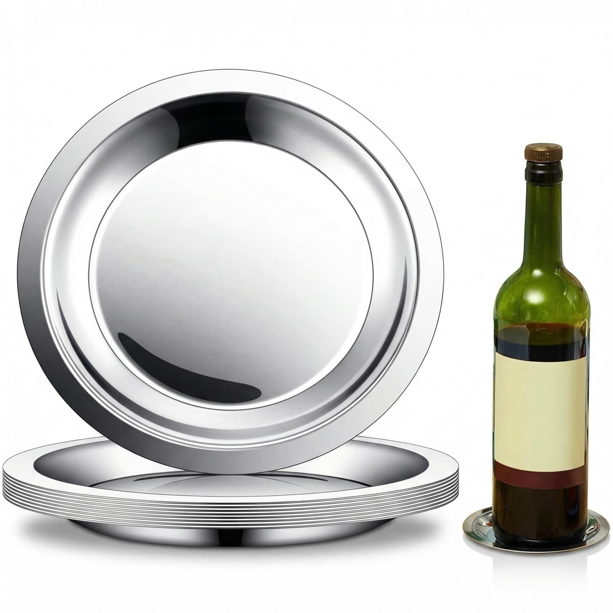 Set of 8 Wine Coaster 4.5inch Stainless Steel Coasters Smooth Silver Heat Resistant Metal Leak Proof Design for Table Drink Bottle Tea Cup Accessories