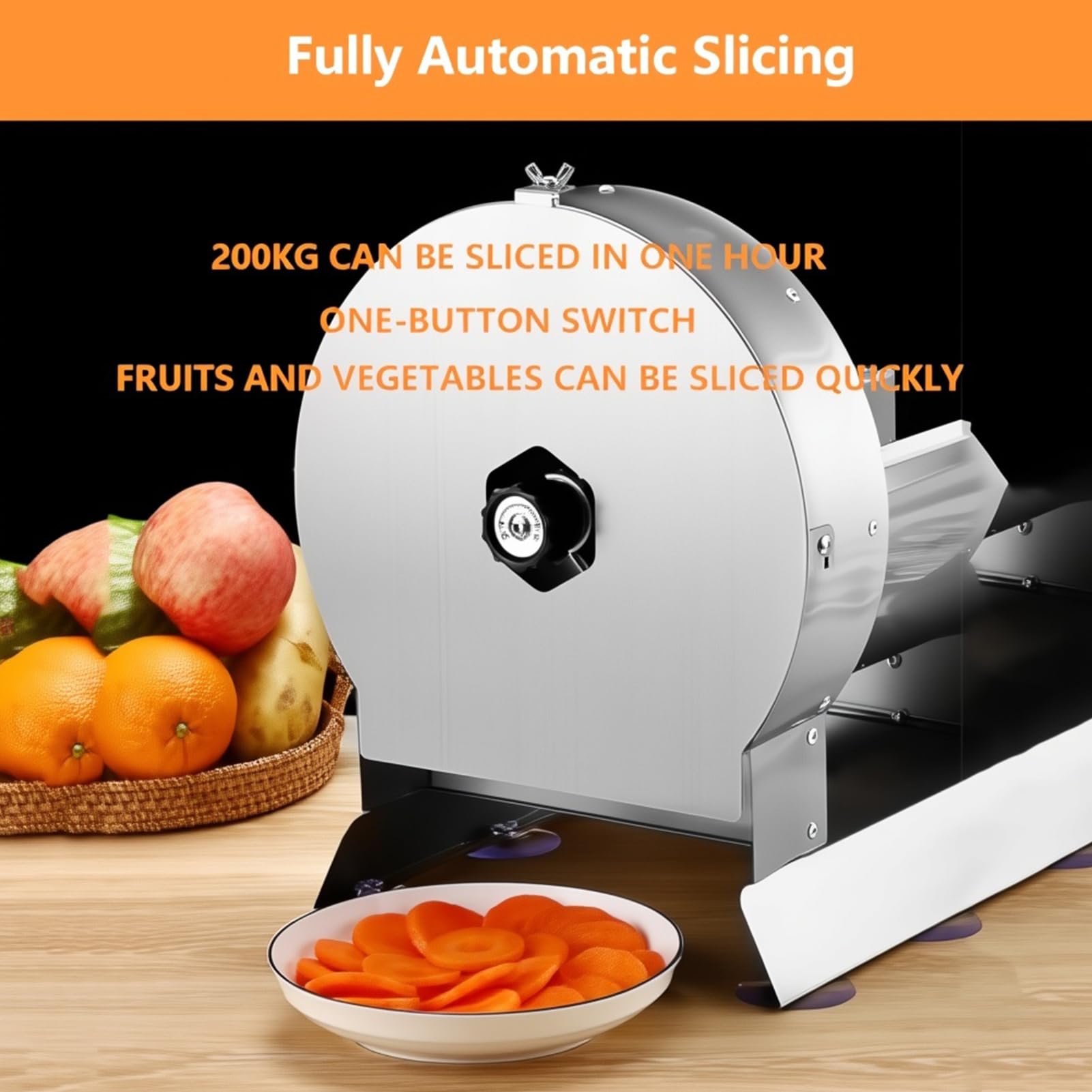 Cortador de verduras comercial, rebanada eléctrica de alimentos con doble uso eléctrico y manual, grosor de 0 a 10 mm y 2 cuchillas de repuesto, cortador de frutas de acero inoxidable para olla