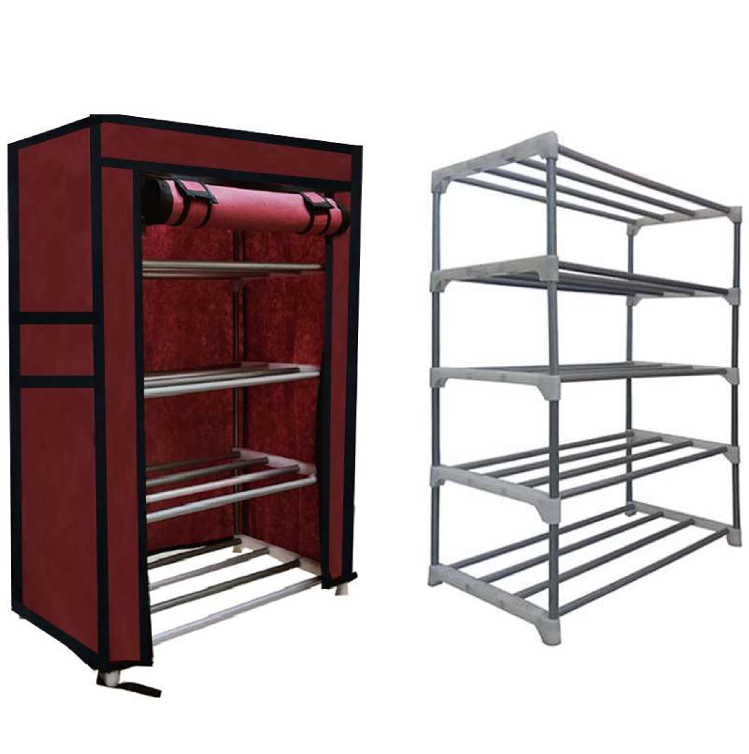 SANAMSTORE Collapsible Wardrobe 4 Tiers Metal Pipe with Non-Woven 100GSM Fabric Cover Shoe/Cloth/Toy/Books Rack-Maroon (B0B19TYXQ5) Amazon Price History, Amazon Price Tracker