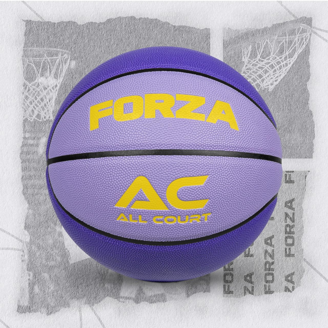 FORZA All Court Basketballs | Durable PVC Leather Basketballs with Traditional Pebbled Finish - Superior Grip and Consistent Bounce for Indoor & Outdoor Play (Pack of 5, Purple, Size 3)