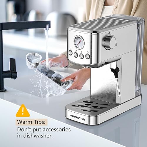 Miniatura 8 de KEENSTAR Máquina de café expreso de 20 bares, cafetera de café espresso en frío con espumador de leche, máquina de café espresso semiautomática