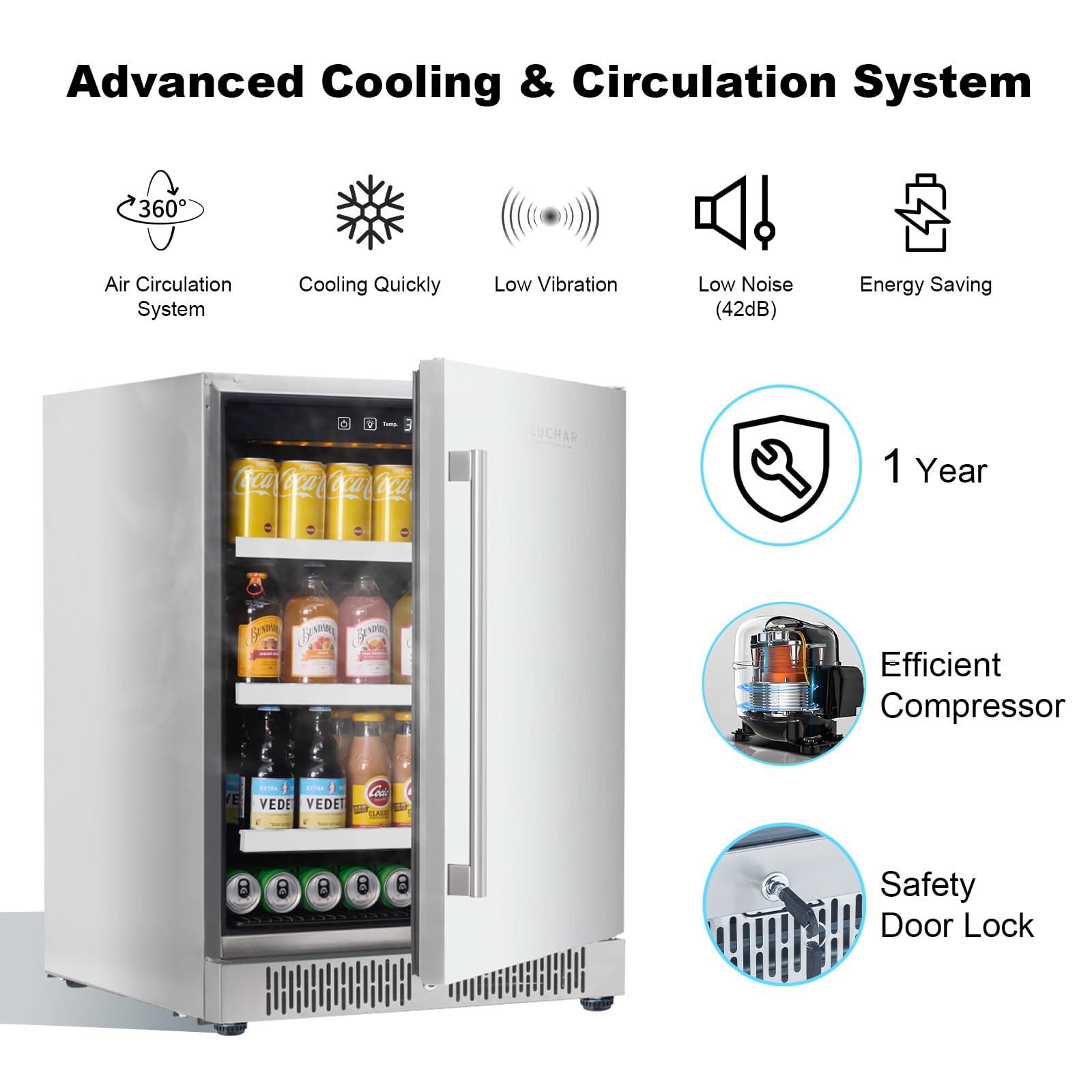 Akicon 24 Inch Beverage Refrigerator, 164 Cans Mini Drink Fridge With Temperature Memory,Under Counter/Built-In/Freestanding Beverage Cooler,3 Removable Shelves on Fridge.com - View 6