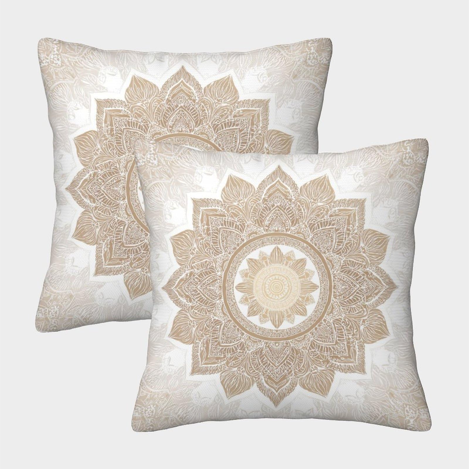 kaiyun 2 Pack Beige And White Mandala Pattern 3D Cushion Cover Pillow Cover Sofa Outdoor Decoration Square 50x50cm