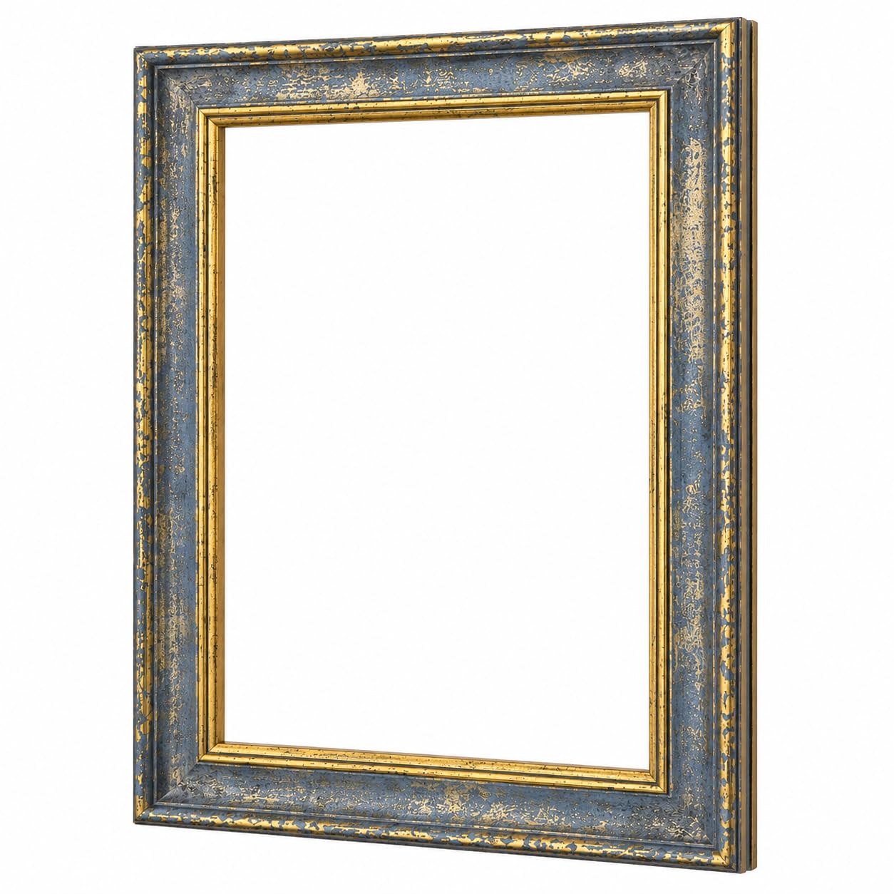 FramesPlus Cassis Distressed Blue & Gold Picture Frame, 12x12 Inch (30x30cm) Square, Vintage Style, Shatterproof Glazing