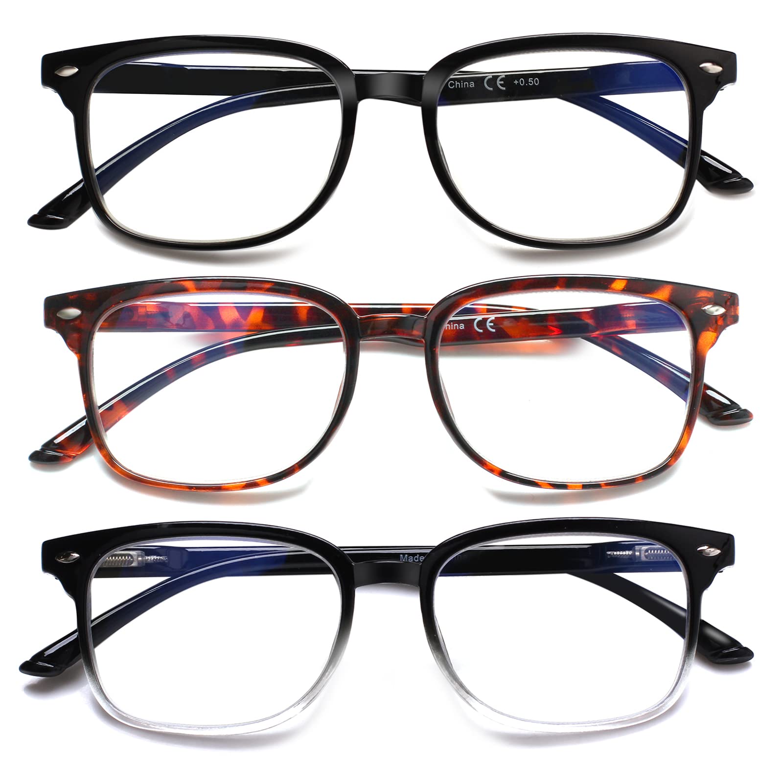 SIGVAN Reading Glasses Blue Light Blocking Spring Hinge Fashion Black Tortoise Eyeglasses for Women and Men