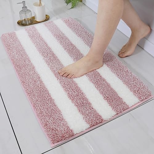 WAMRLY - Alfombras de baño súper absorbentes, extra gruesas, peludas de felpa para baño, antideslizantes, lavables a máquina para baño (color rosa,