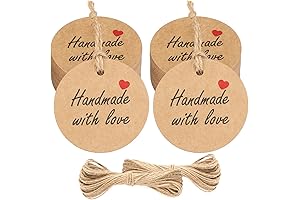 jijAcraft 100Pcs Handmade with Love Tags,100Pcs Kraft Paper Gift Tags with String for Candle Tins