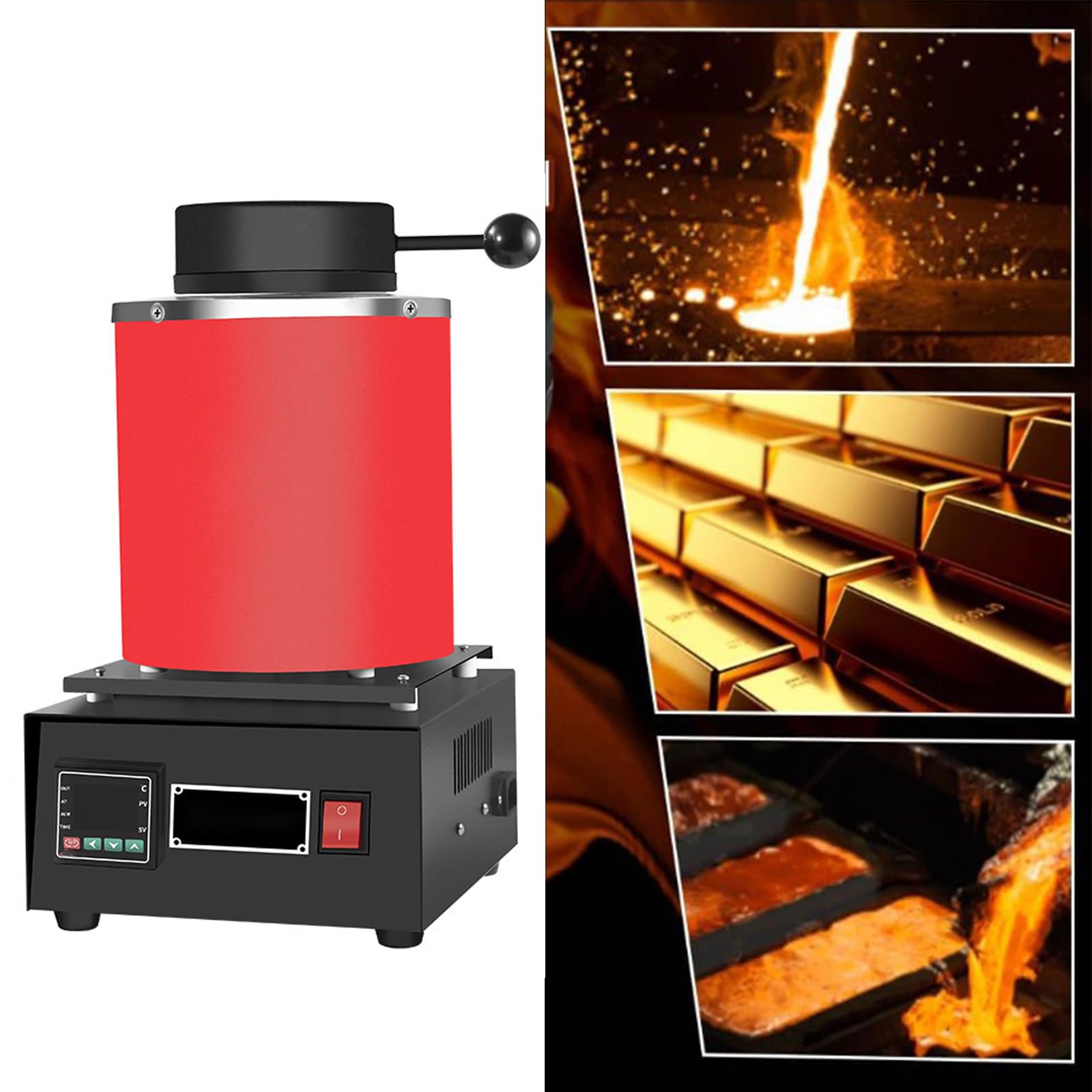 Zestaw narzędzi do topienia metalu 1KG/2KG/3KG, elektryczny piec do topienia o sterowaniu temperaturą 220V 1150ºC z tyglem i zaciskiem do tygla do srebra, miedzi i aluminium,3kg
