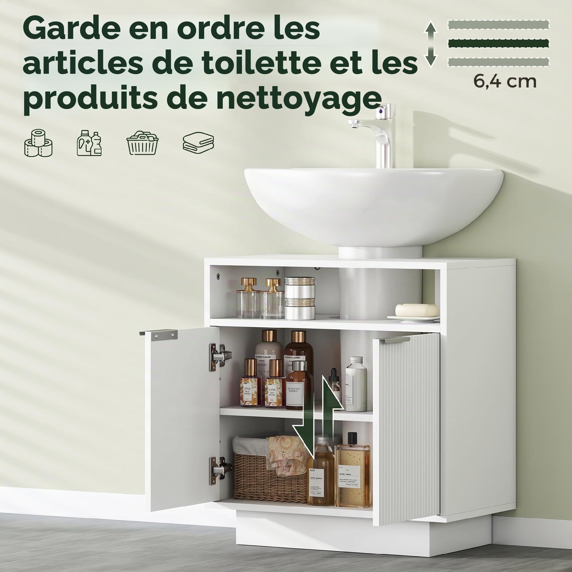 HOMCOM Meuble sous Lavabo avec Fermeture Douce 60x33x63cm Blanc