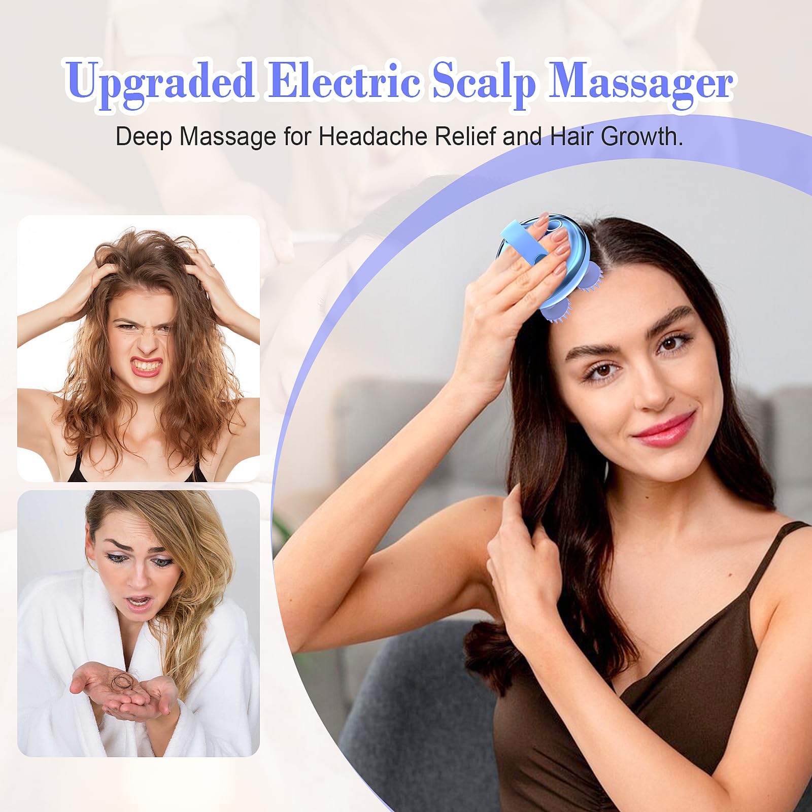 HuBeiChuangXiang Massaggiatore Cuoio Capelluto e Corpo Elettrico Massaggiatore Testa Ricaricabile Impermeabile IPX7 con 8 Silicone Massaggi e 3 modalità per la Crescita dei Capelli, Regalo