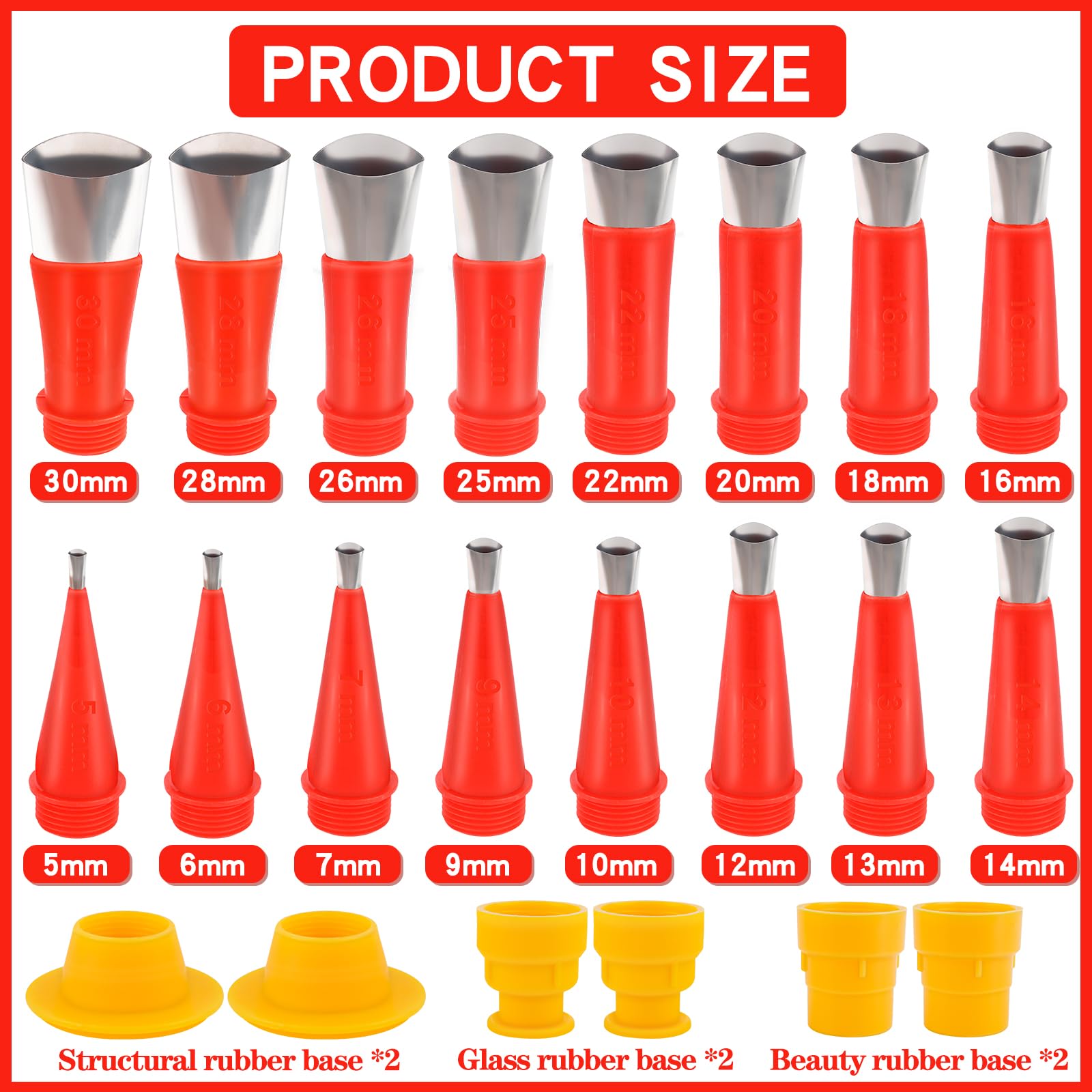 Set Di 22 Dgelli in Silicone in Acciaio Inox, Ugelli in Gomma Integrati, Inox Per Guarnizioni, Ugelli Per Guarnizioni Universali Per Sigillatura Della la Casa, per Finestre, Cucina, Bagno