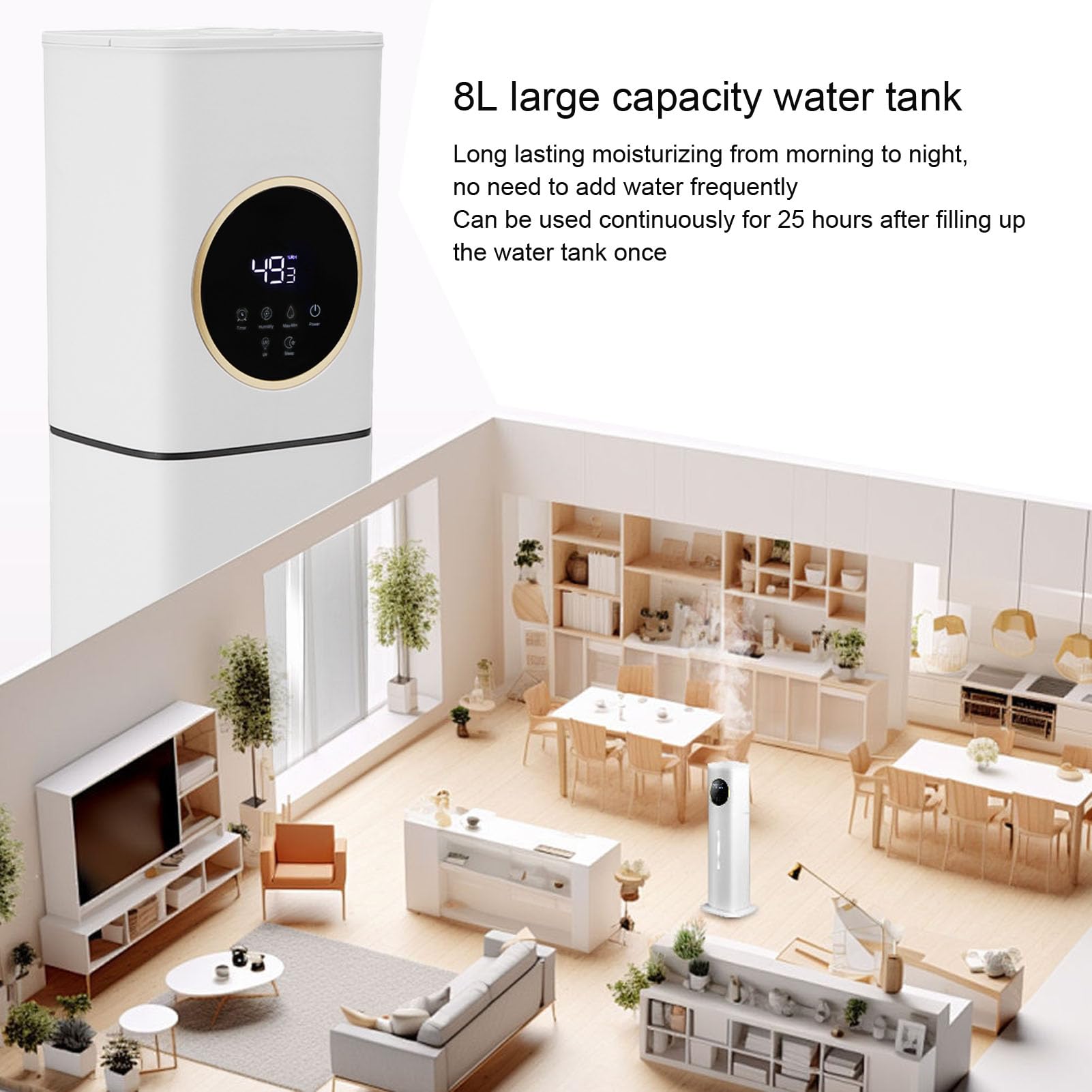 Umidificatore per Ambienti Grandi con Serbatoio Dell'acqua da 8 Litri, Riempimento Dall'alto Umidificatori a Nebbia Fredda per Tutta la Casa per Camera da Letto, Oli Essenziali